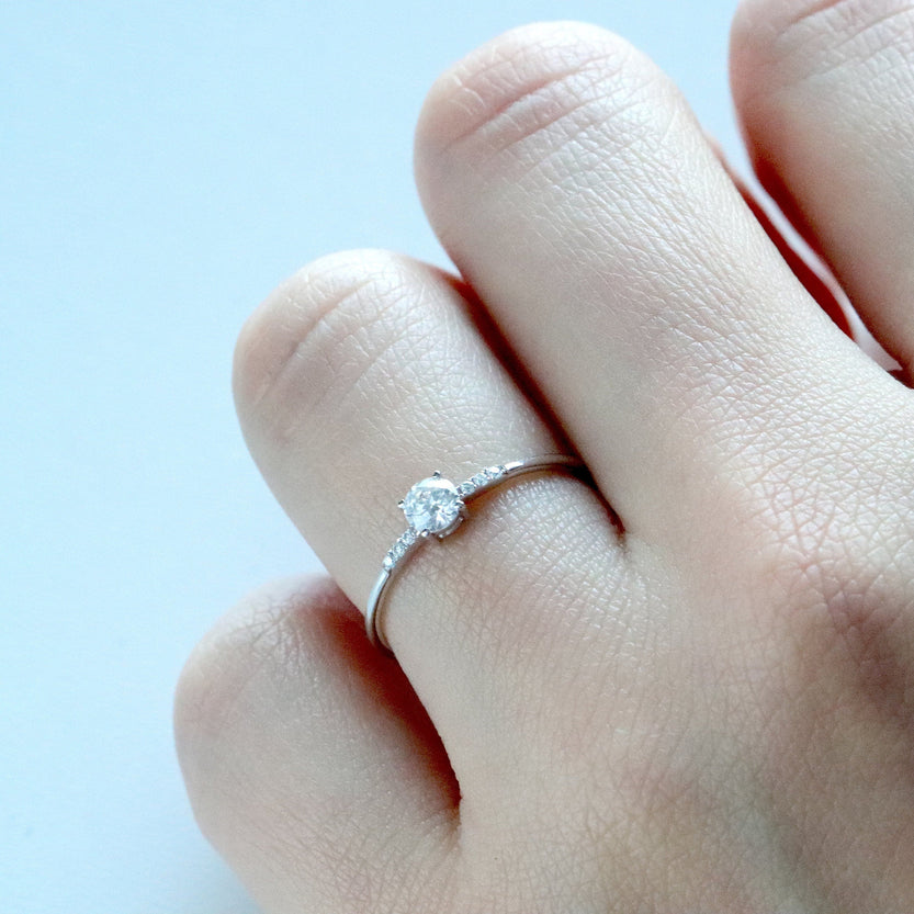 0.24 TCW Round Moissanite Minimslit Ring for Women - crownmoissanite