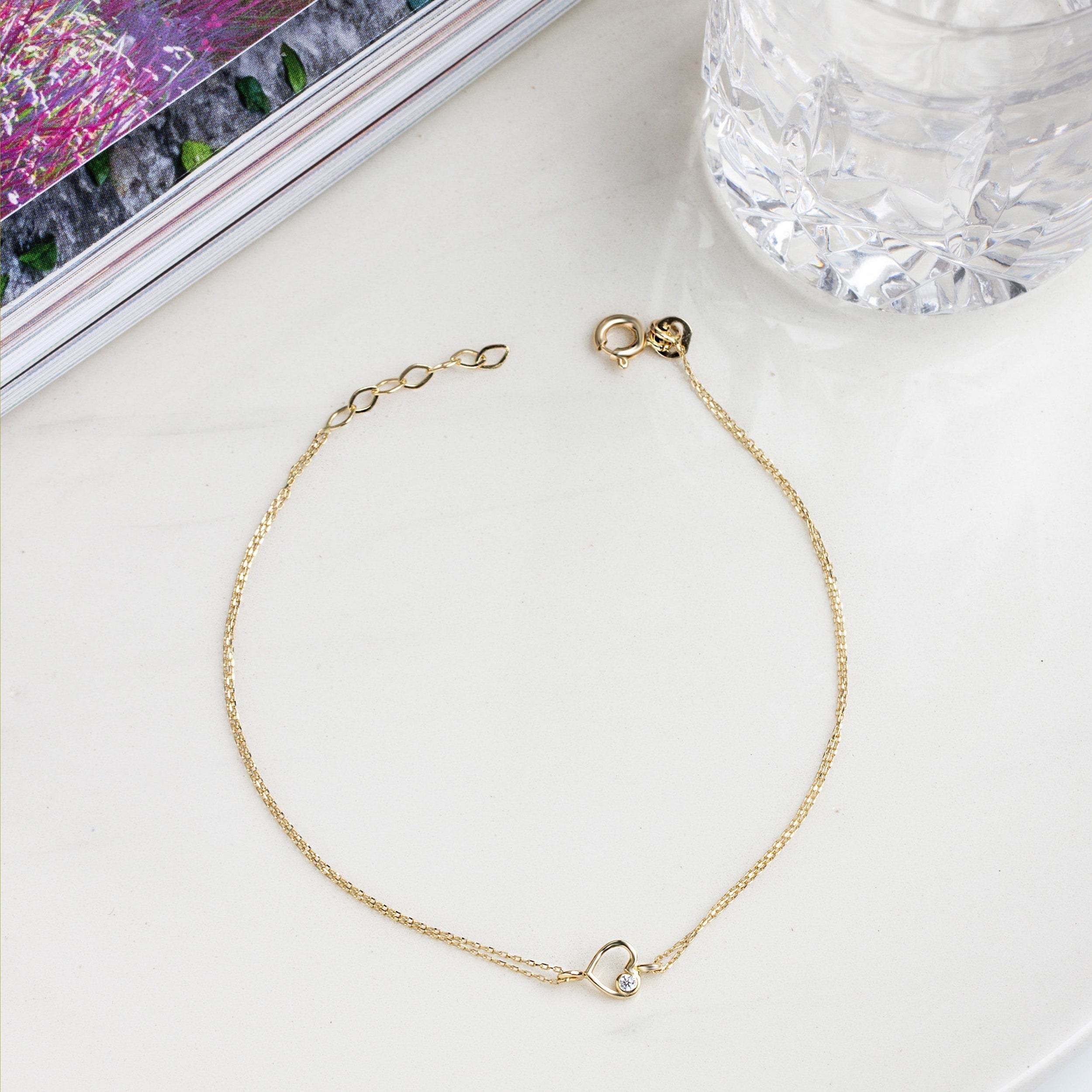 0.15 TCW Round Moissanite Heart Bracelet - crownmoissanite