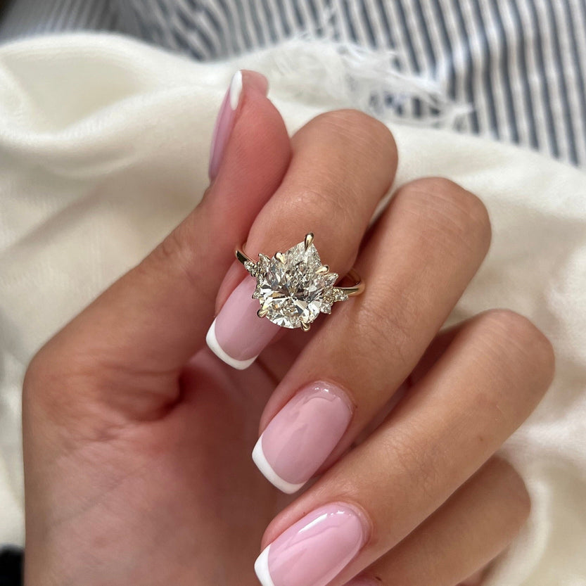 3.0 CT Pear Moissanite Cluster Style Engagement Ring
