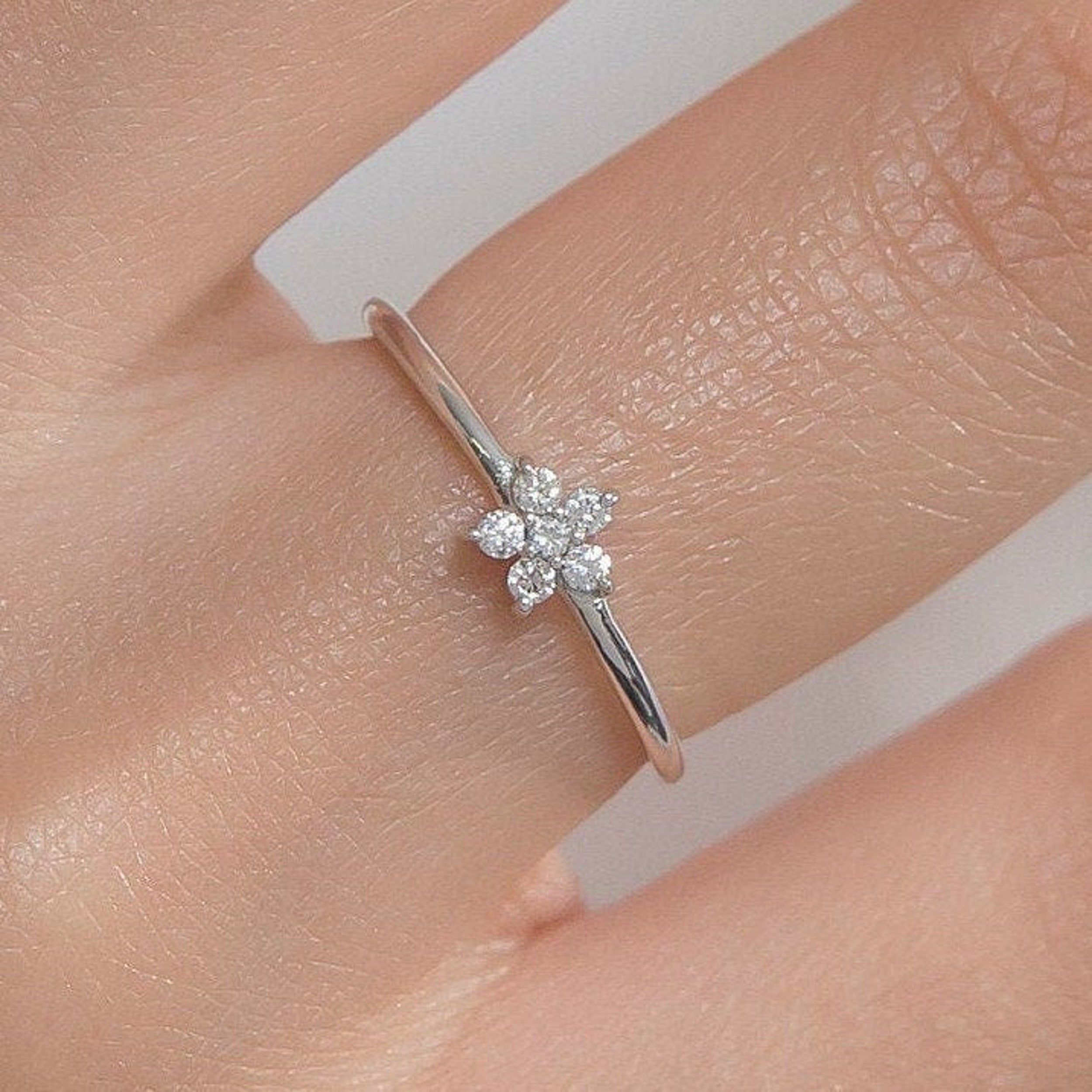 0.08 TCW Round Moissanite Flower Dainty Ring - crownmoissanite
