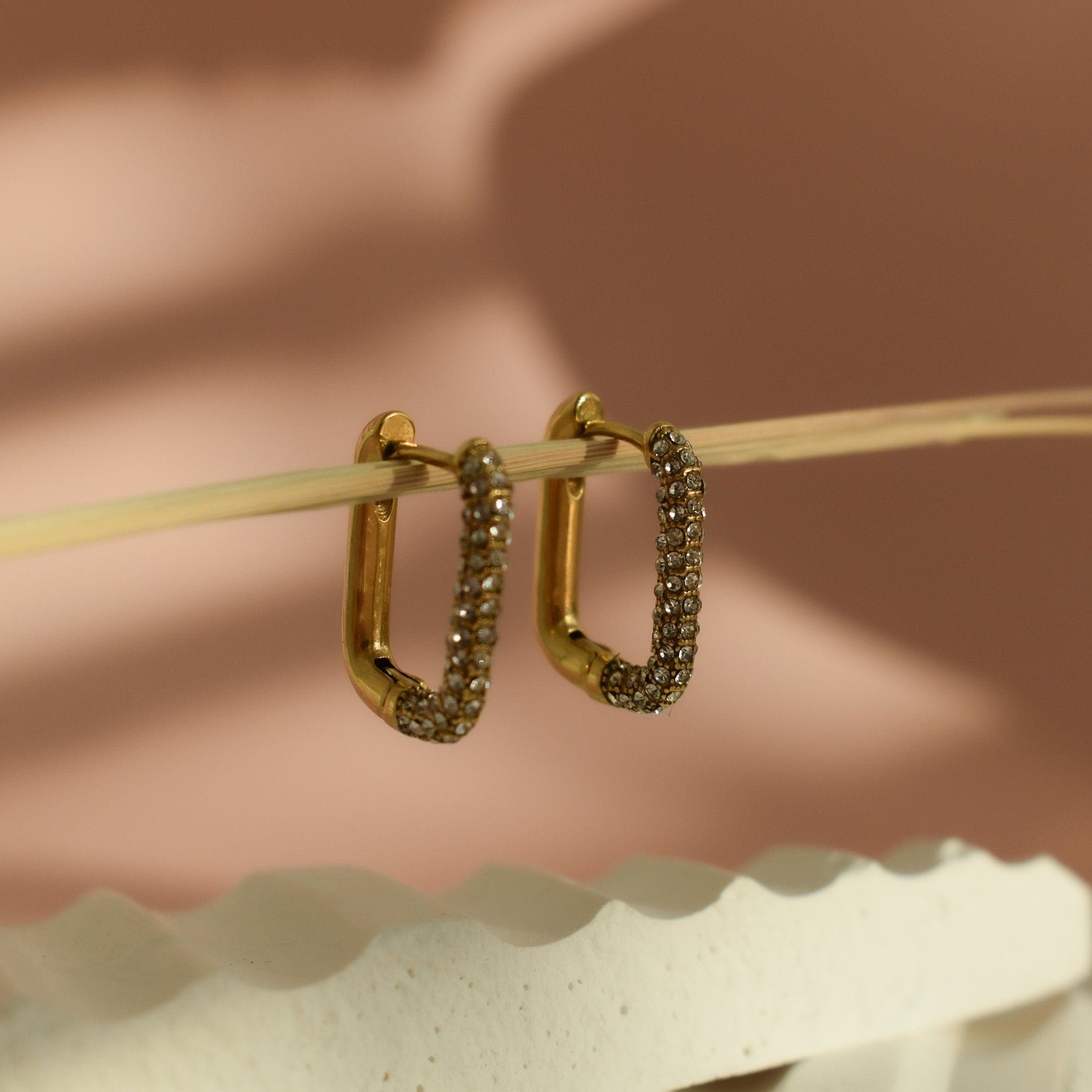 0.50 TCW Round Moissanite Rectangle Hoop Earrings - crownmoissanite