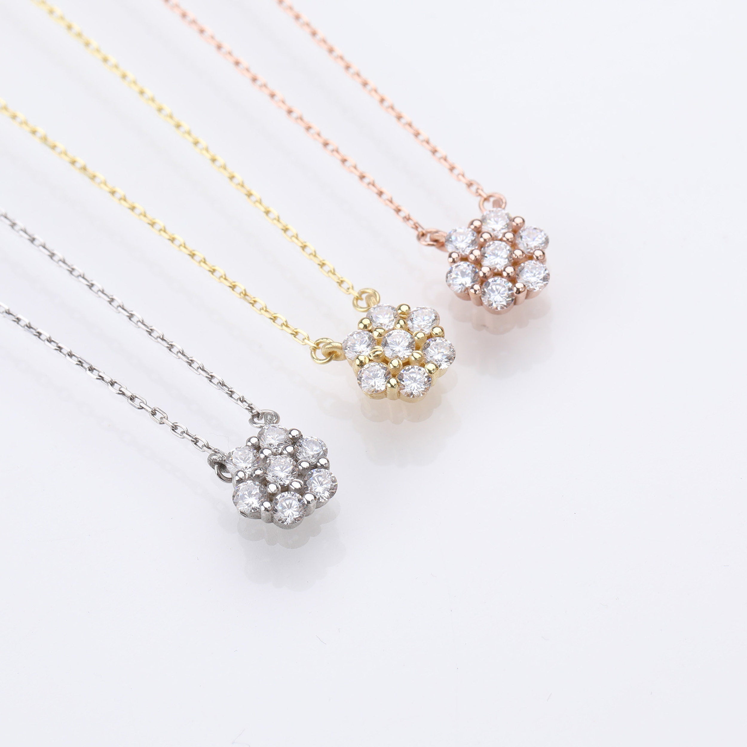 0.21 TCW Round Moissanite Flower Pendant Necklace - crownmoissanite