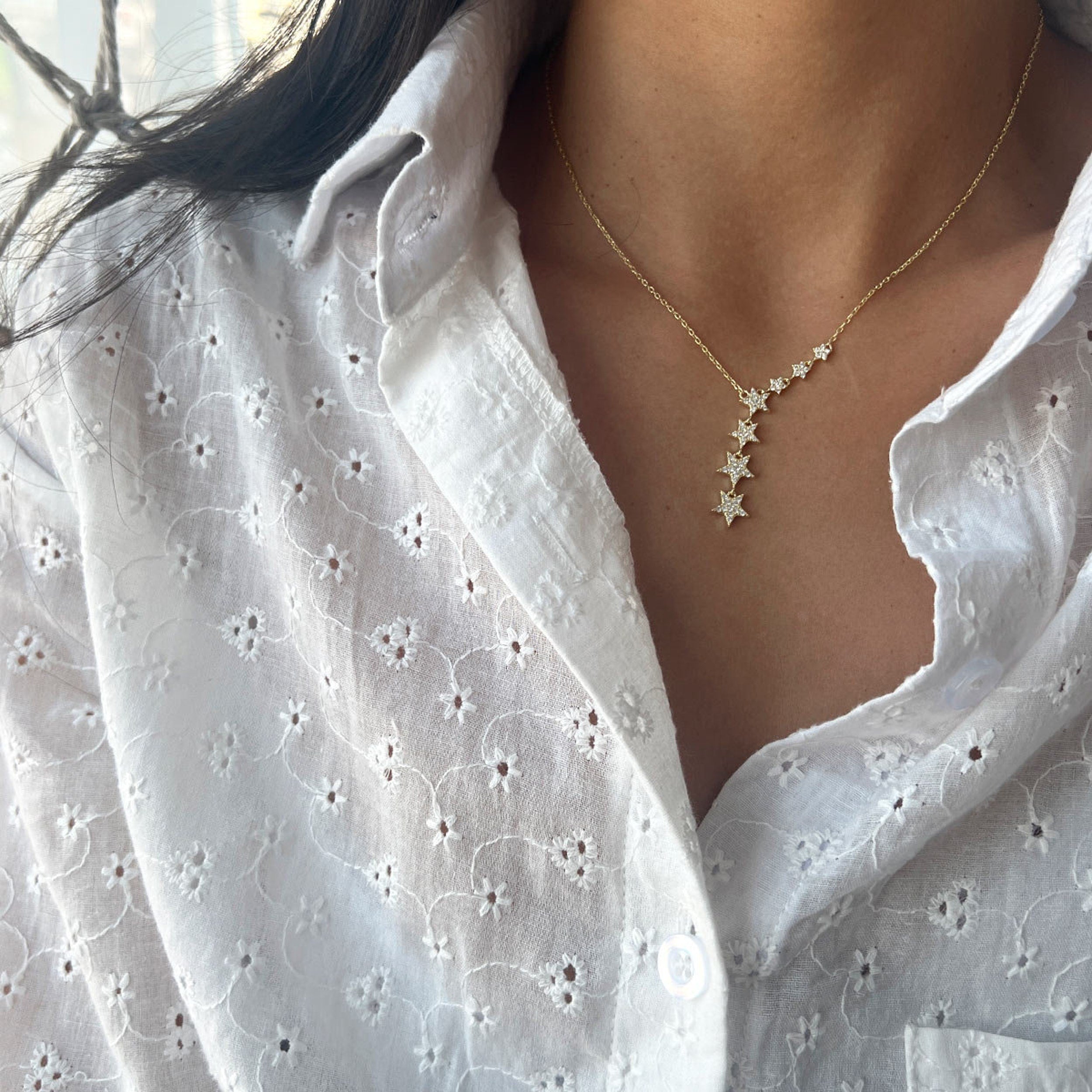 0.10 TCW Round Moissanite Star Lariat Necklace - crownmoissanite