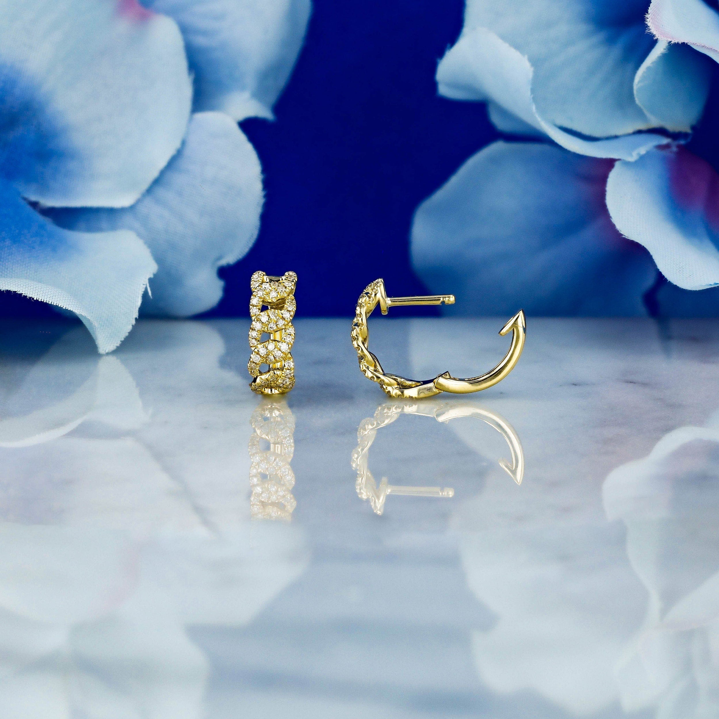 0.24 TCW Round Moissanite Diamond Link Hoop Earrings - crownmoissanite