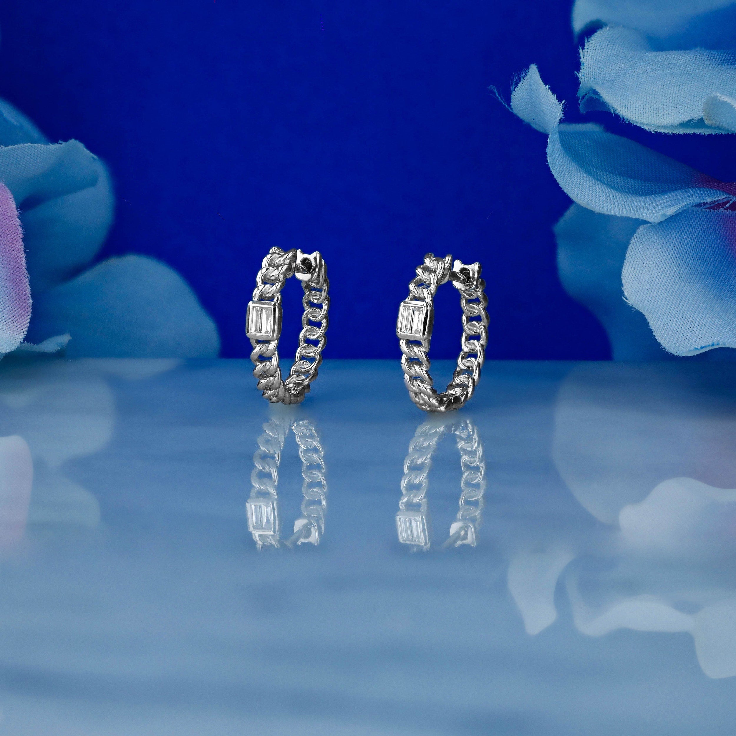 0.80 TCW Baguette Moissanite Diamond Huggie Hoop Earrings - crownmoissanite