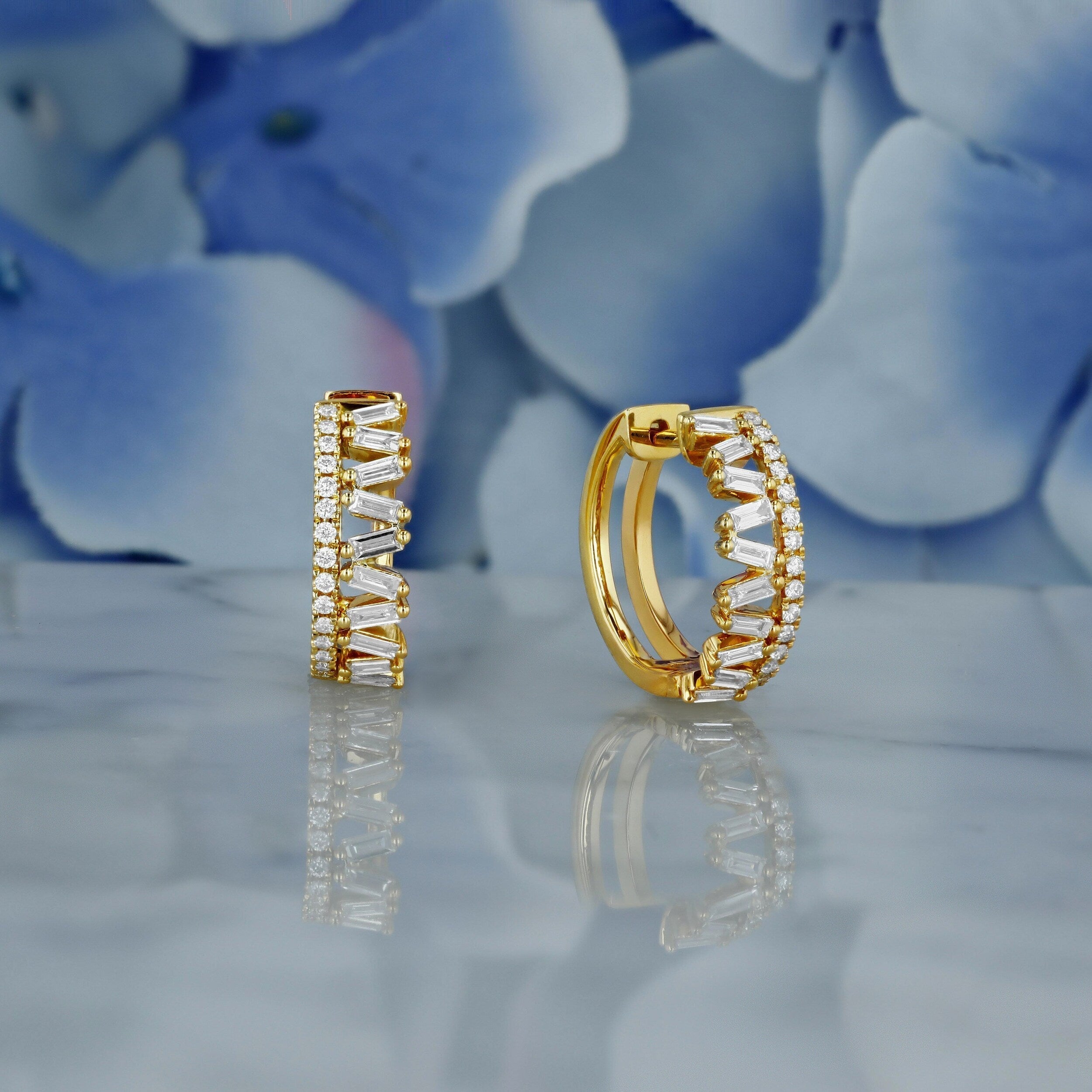 0.81 TCW Round & Baguette Moissanite Diamond Hoop Earrings - crownmoissanite