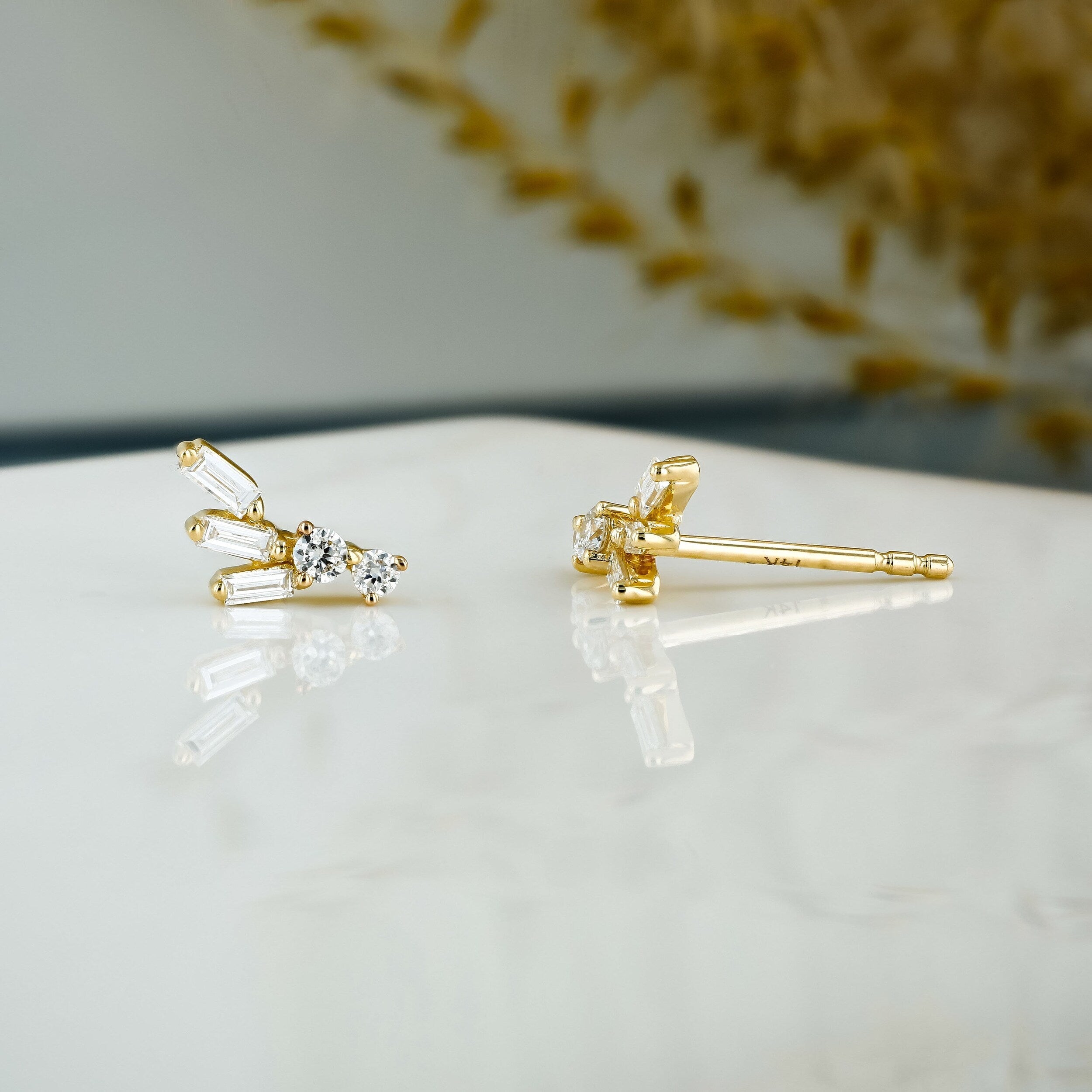 0.23 TCW Round & Baguette Moissanite Diamond Cluster Earrings - crownmoissanite