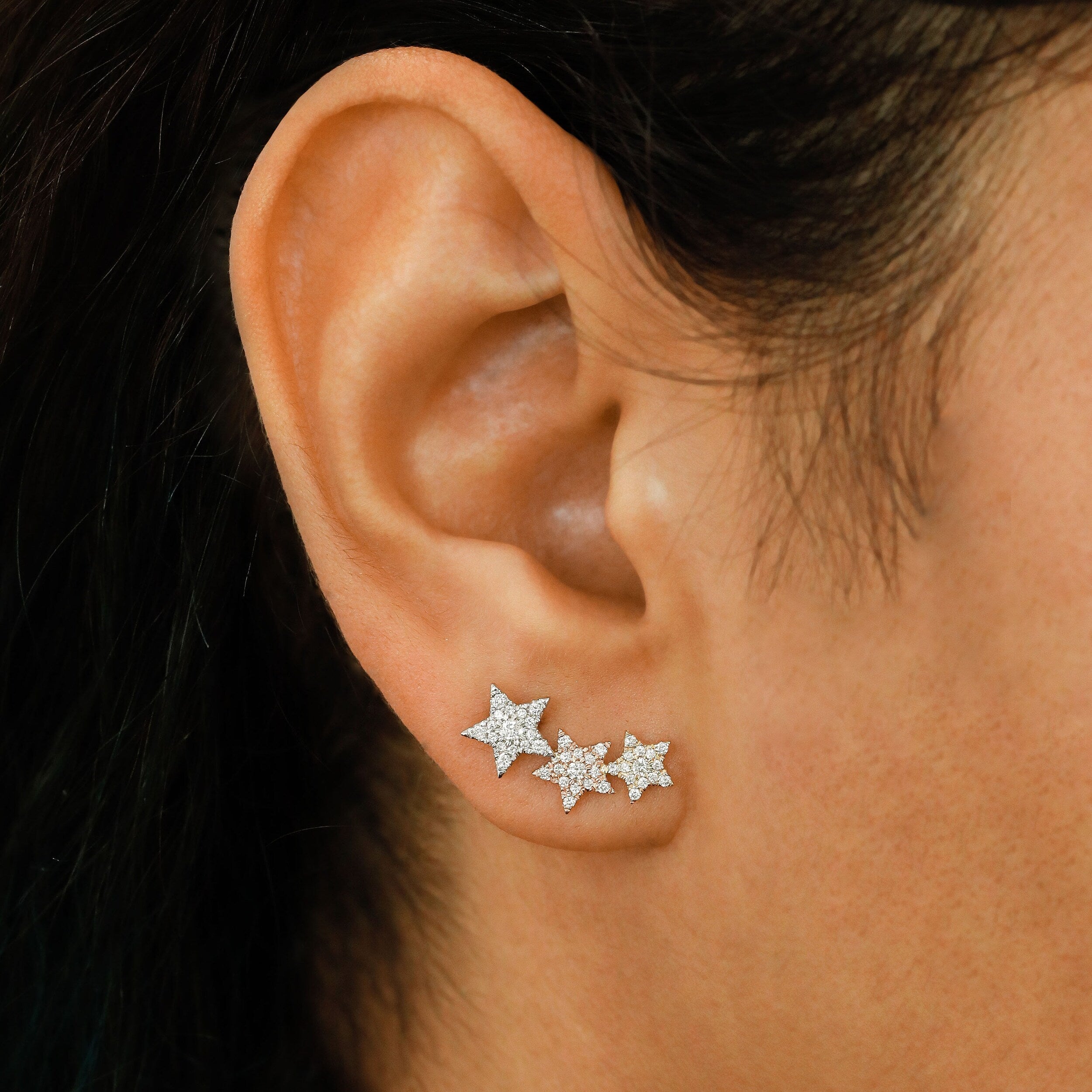 0.45 TCW Round Moissanite Diamond Trio Ear Crawler Earrings - crownmoissanite