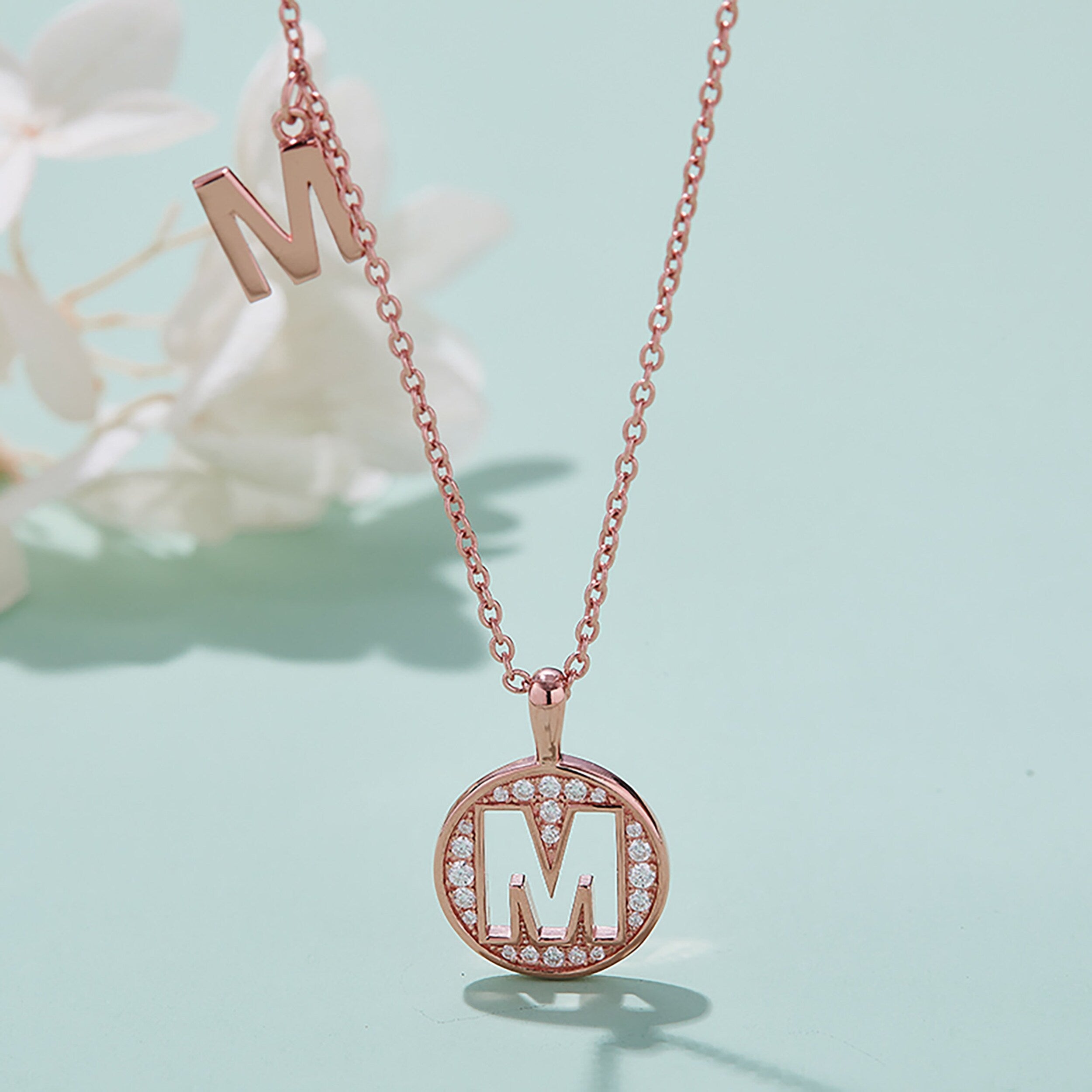 Customized "M" Letter Moissanite Diamond Necklace - crownmoissanite