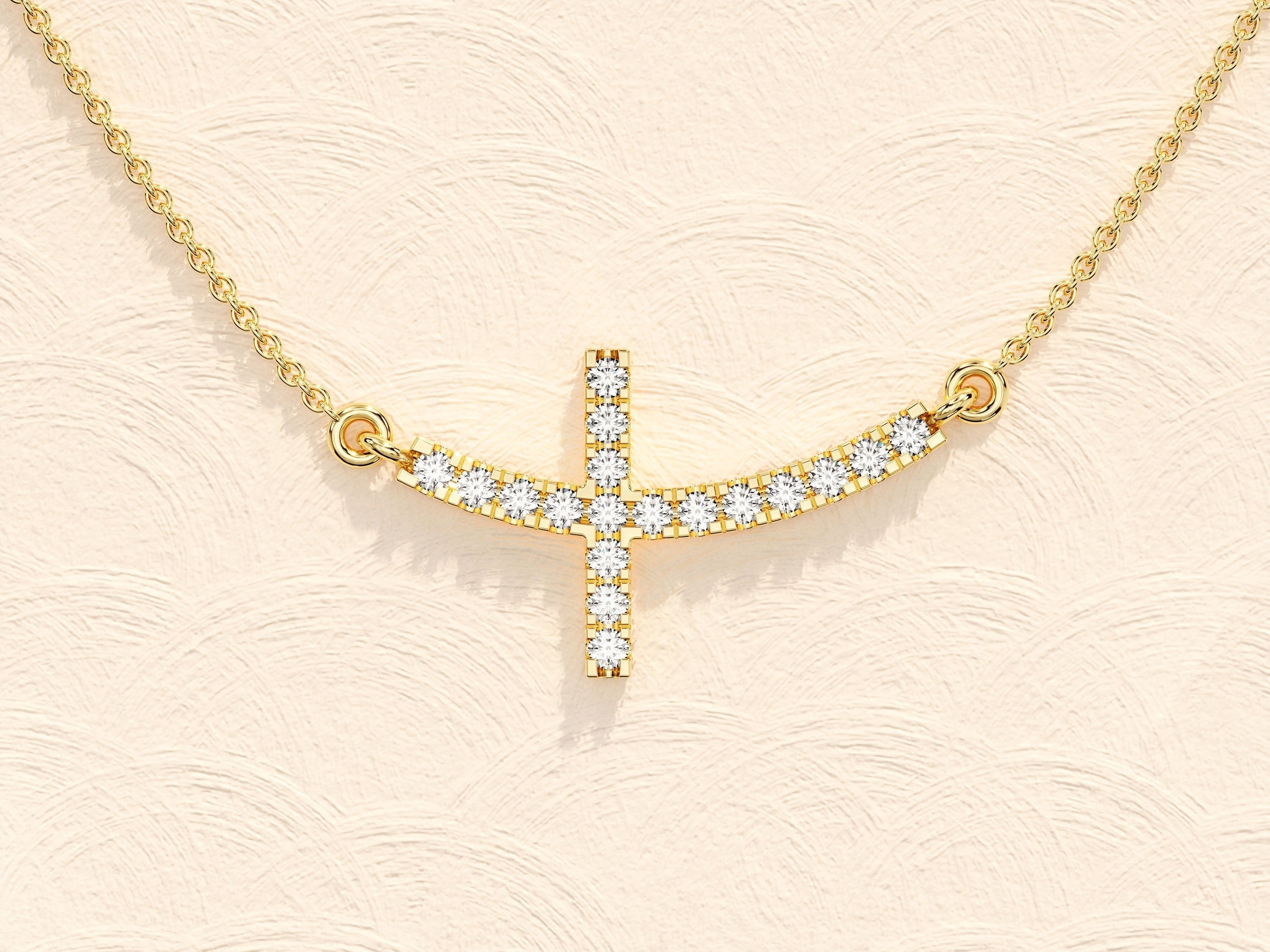 0.27 TCW Round Moissanite Diamond Sideways Cross Necklace - crownmoissanite