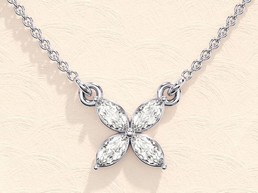0.40 TCW Marquise Moissanite Diamond Clover Necklace - crownmoissanite