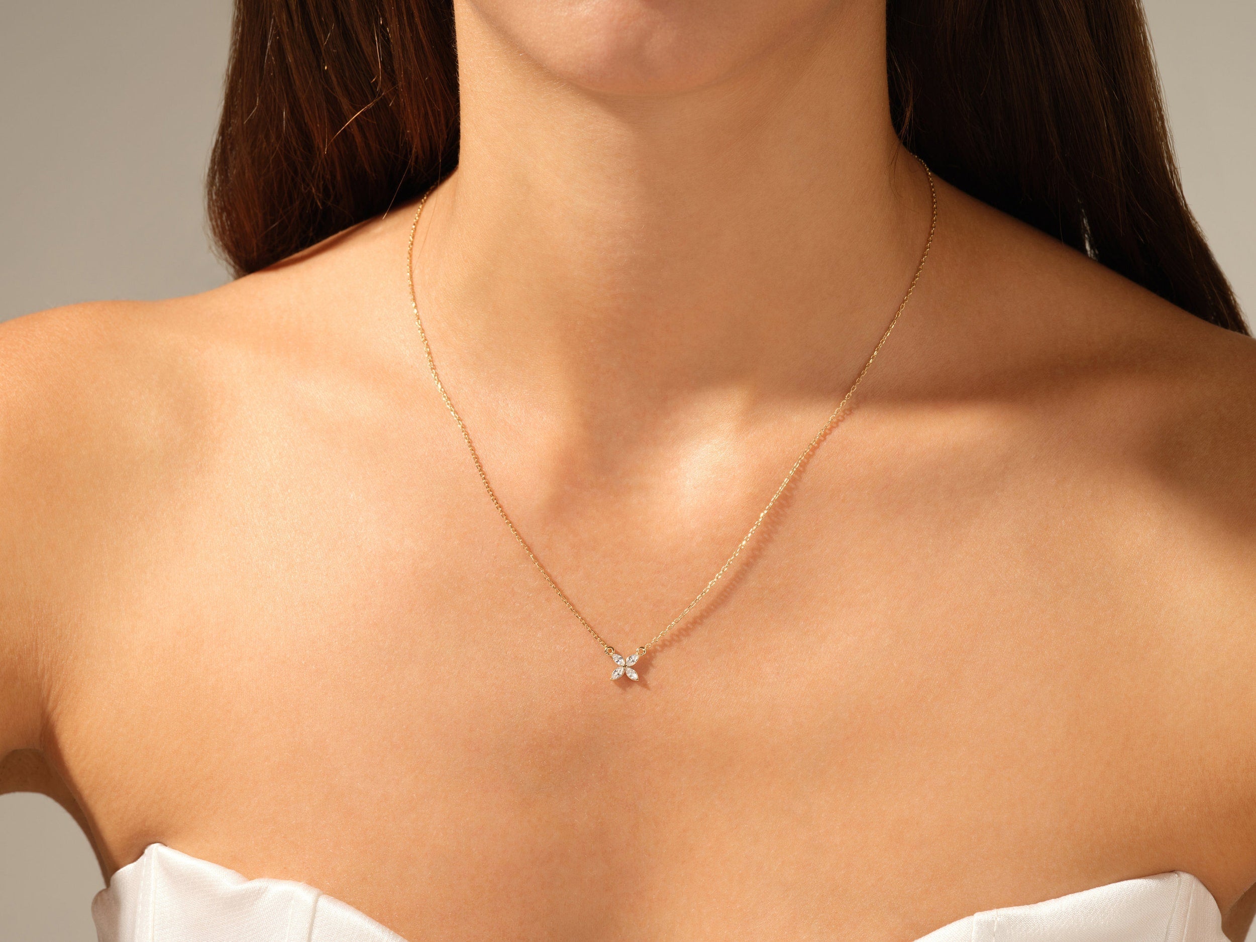 0.40 TCW Marquise Moissanite Diamond Clover Necklace - crownmoissanite