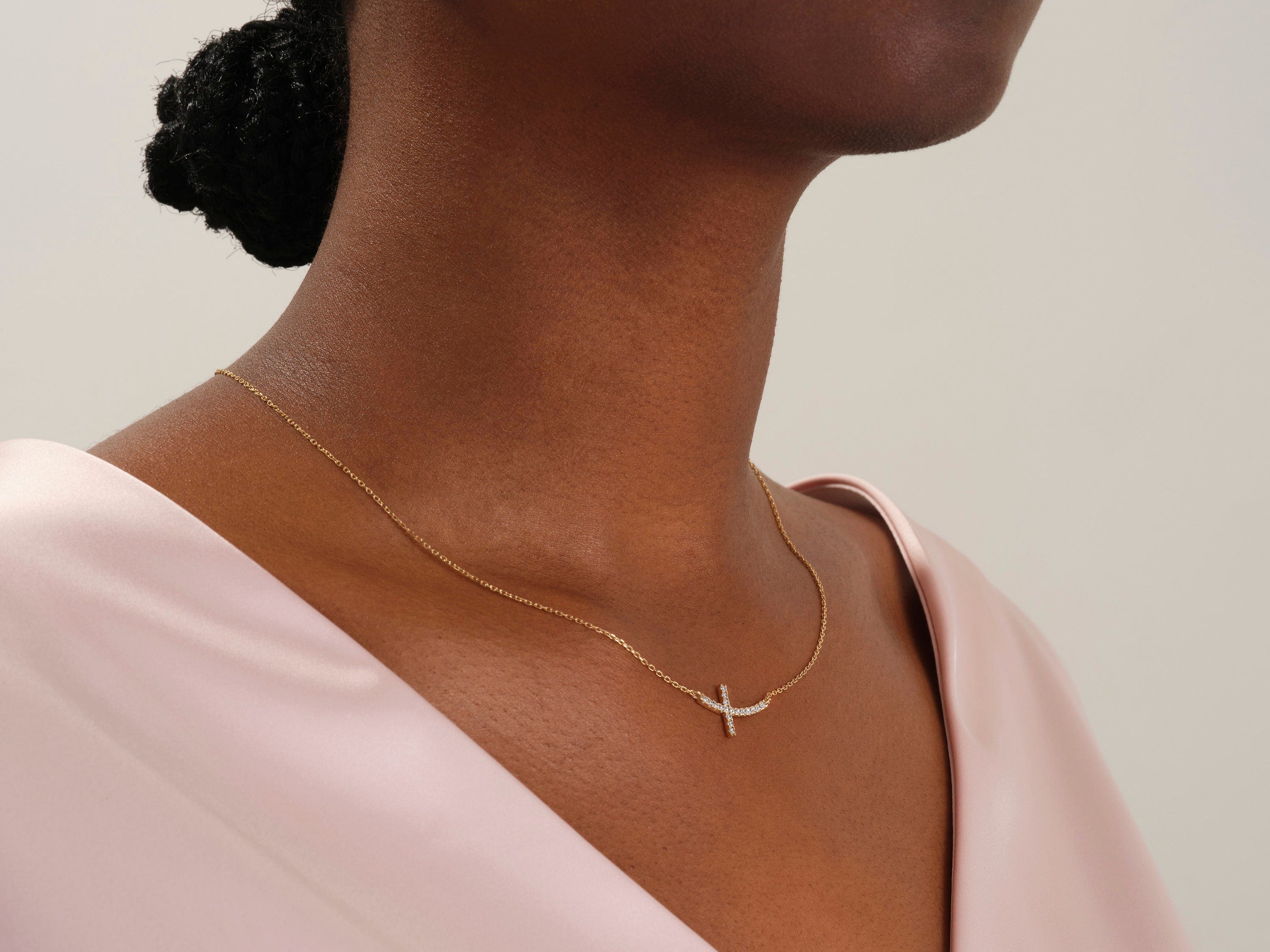 0.27 TCW Round Moissanite Diamond Sideways Cross Necklace - crownmoissanite