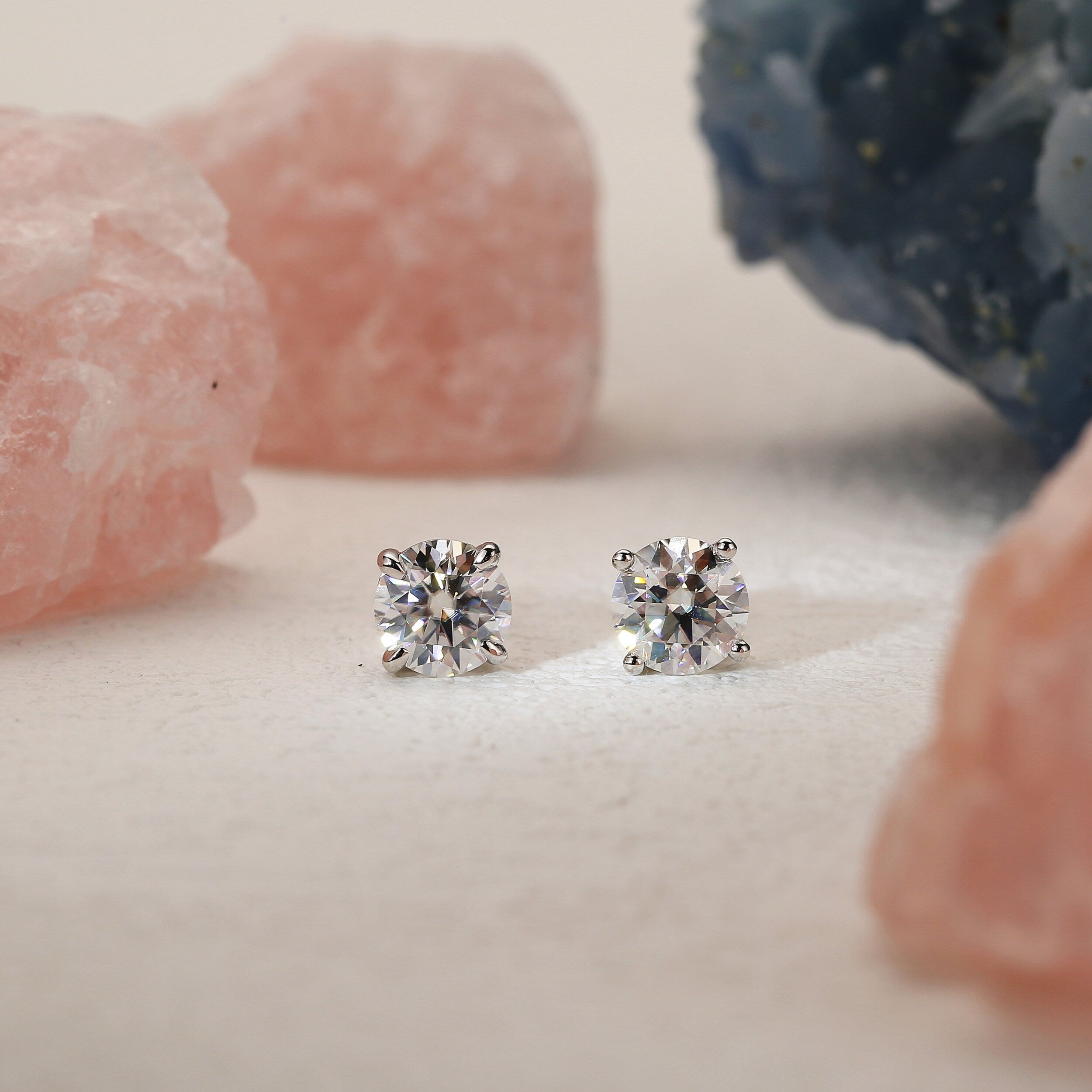 2.0 TCW Round Moissanite Diamond Solitaire Stud Earrings - crownmoissanite