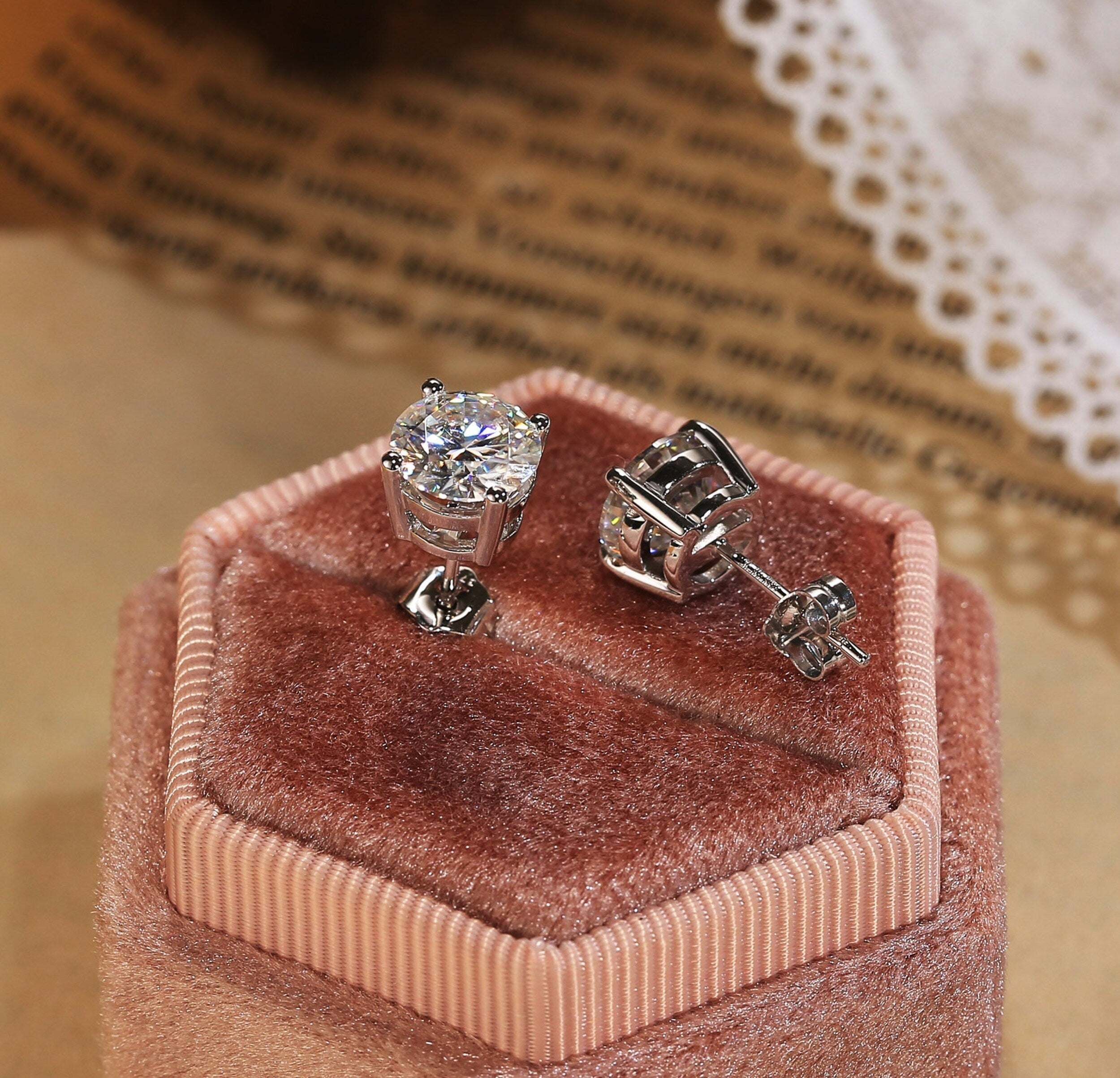 2.0 TCW Round Moissanite Diamond Solitaire Stud Earrings - crownmoissanite