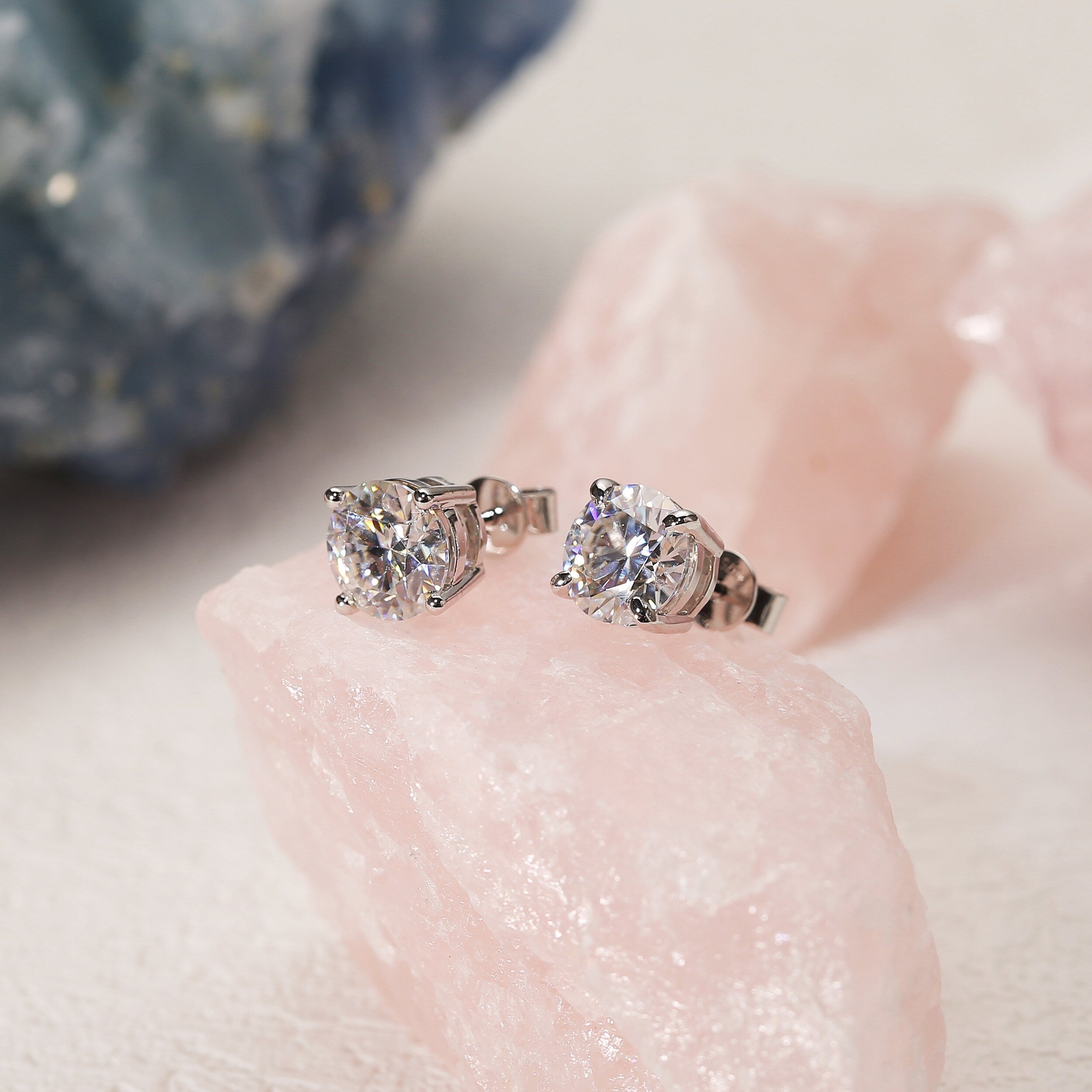 2.0 TCW Round Moissanite Diamond Solitaire Stud Earrings - crownmoissanite