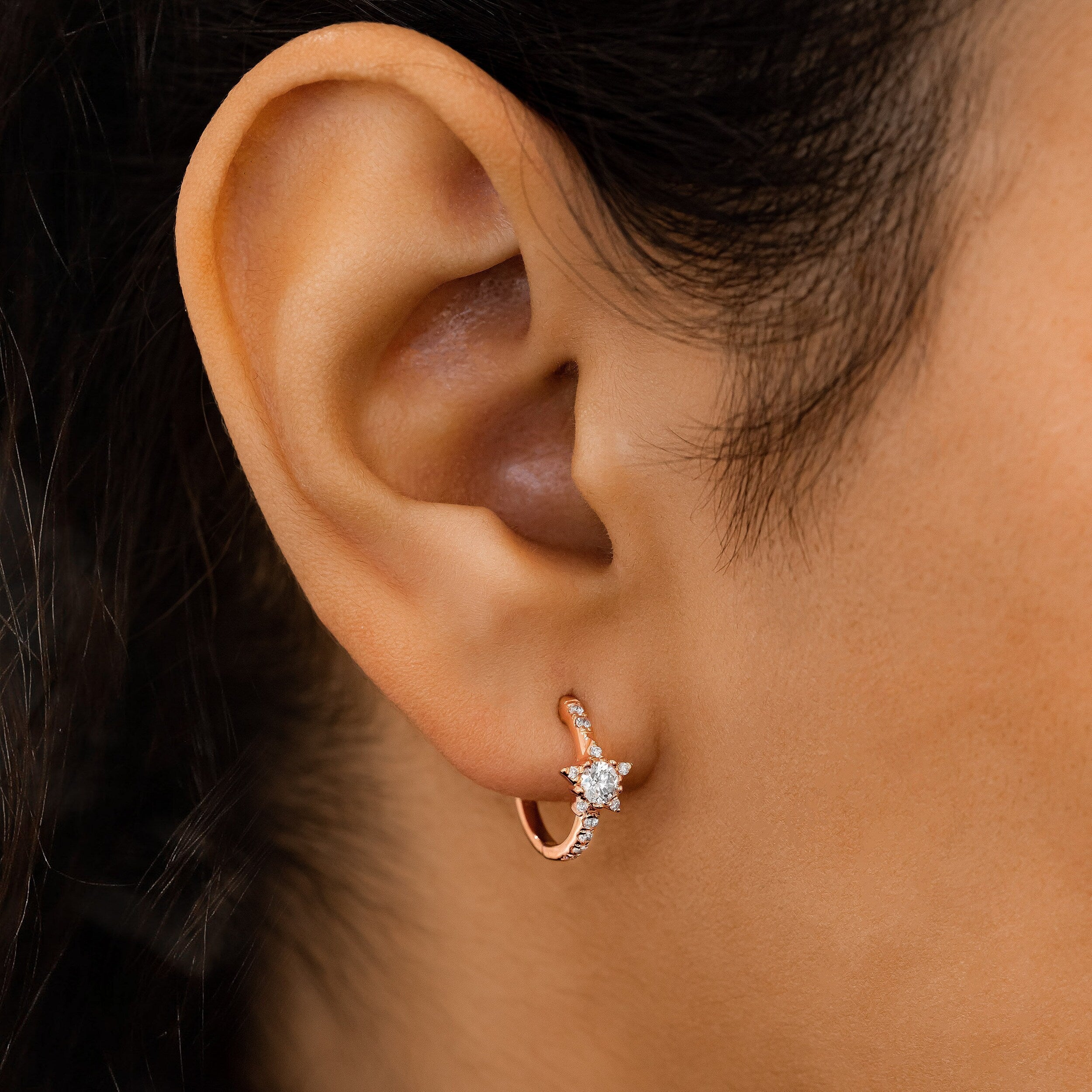 0.54 TCW Round Moissanite Diamond Huggie Hoop Earrings - crownmoissanite