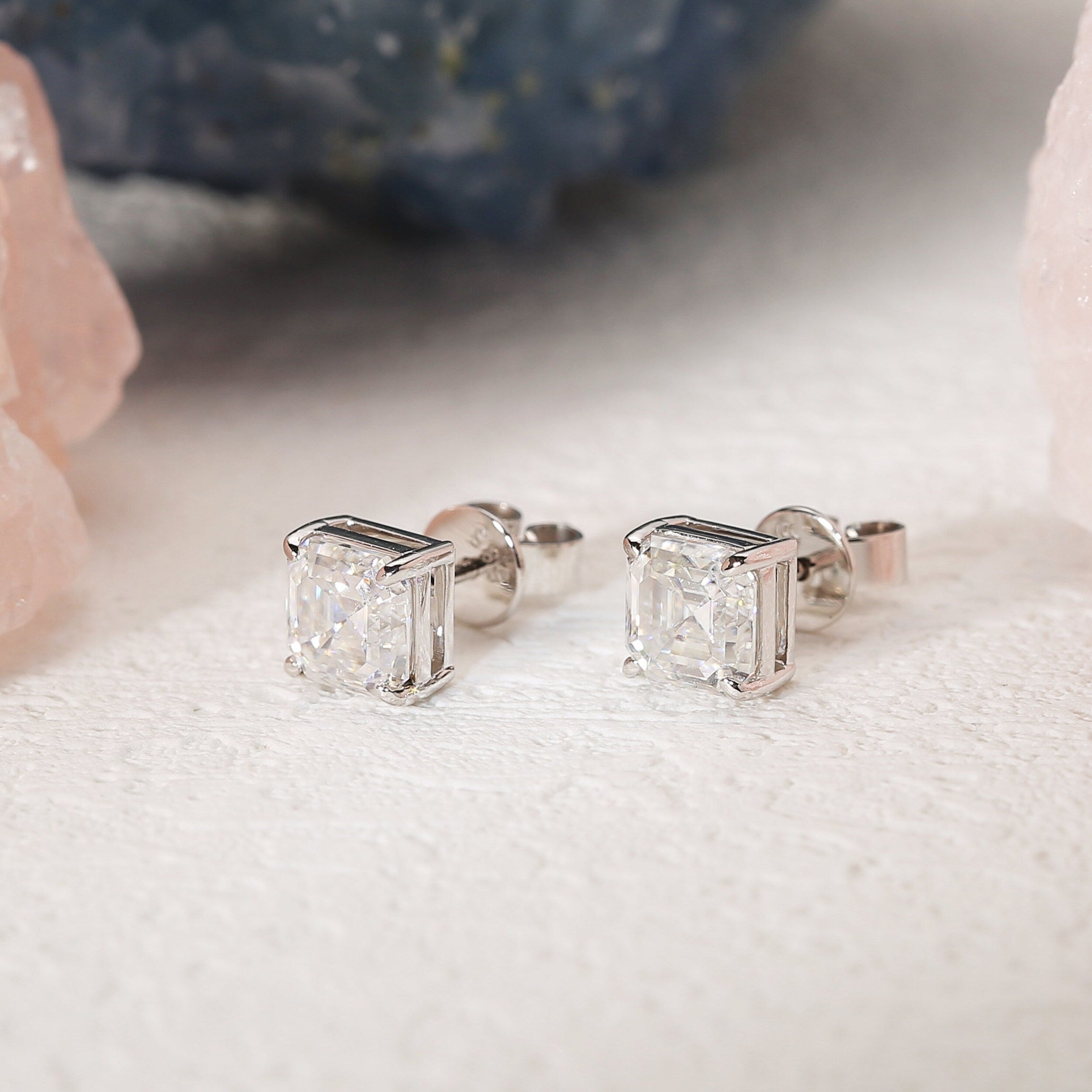 2.0 TCW Asscher Moissanite Diamond Solitaire Stud Earrings - crownmoissanite