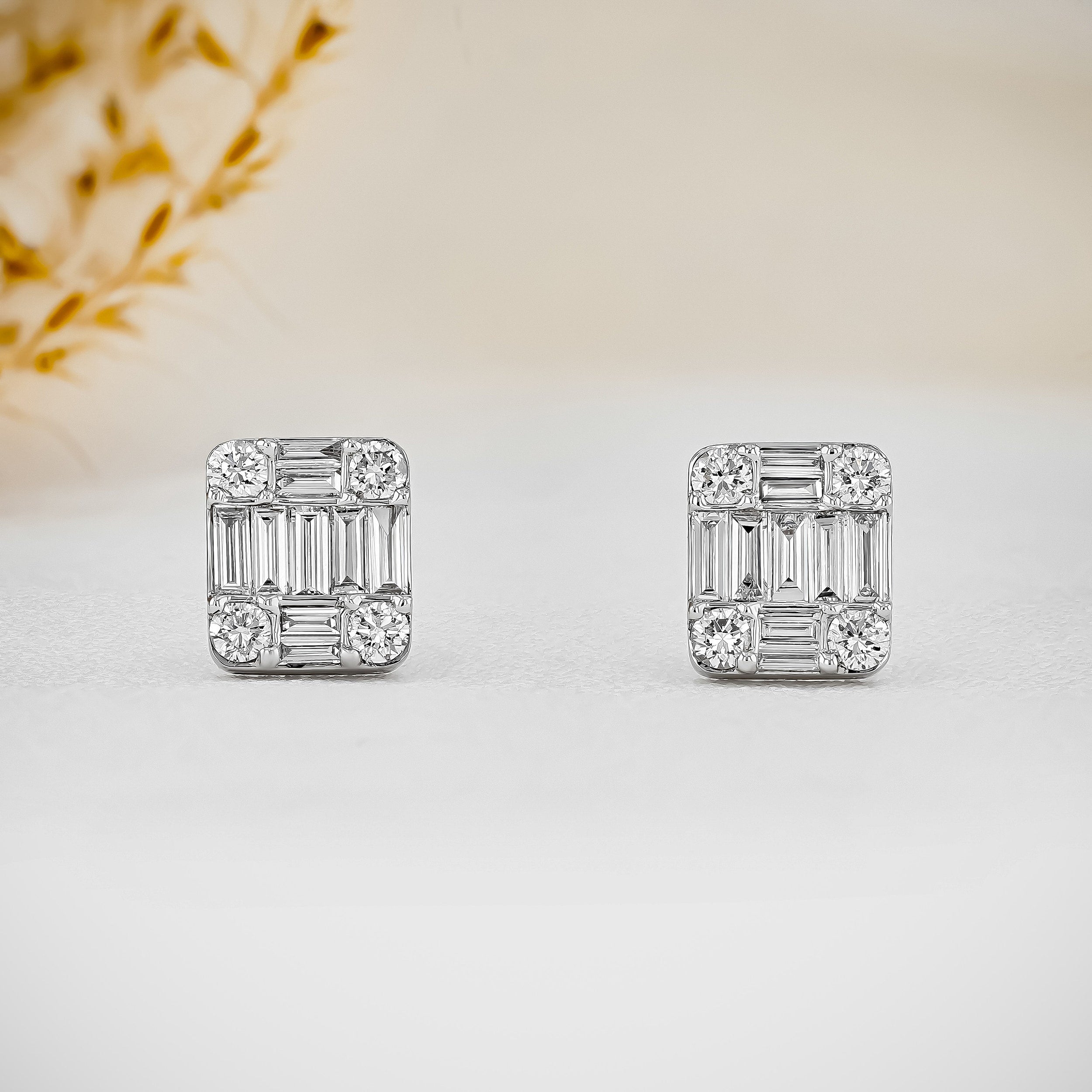 0.99 TCW Baguette & Round Moissanite Diamond Stud Earrings - crownmoissanite