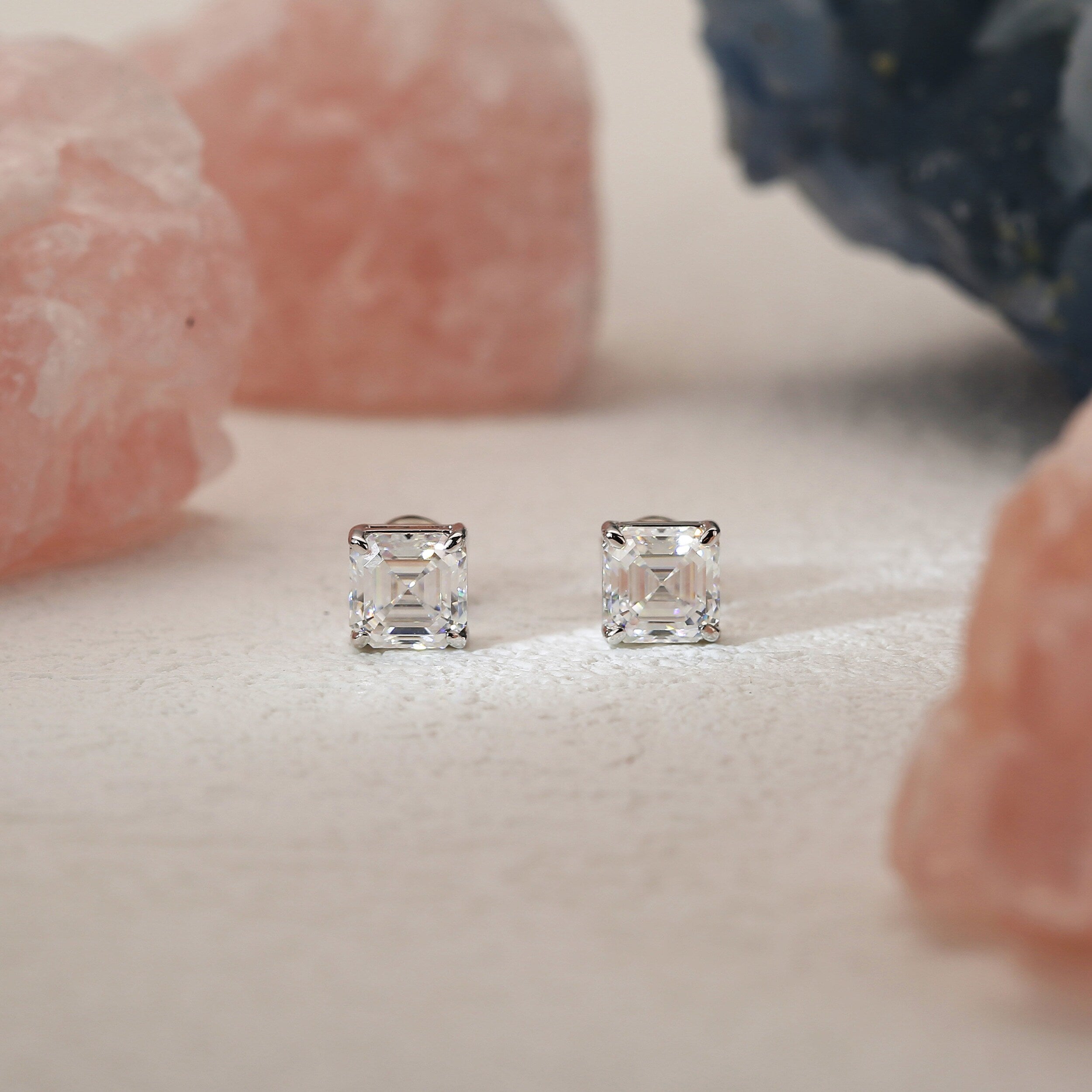 2.0 TCW Asscher Moissanite Diamond Solitaire Stud Earrings - crownmoissanite