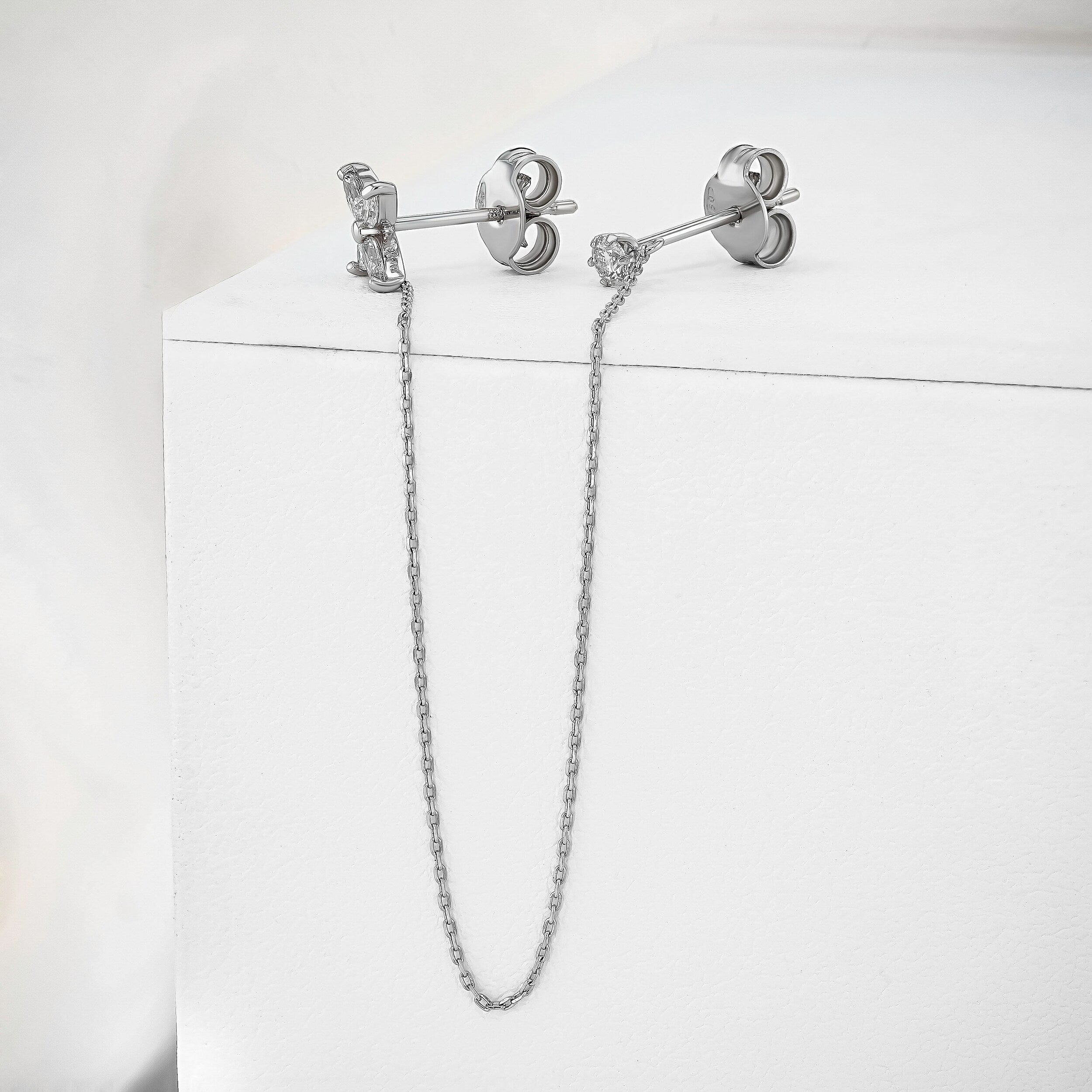 0.28 TCW Round & Marquise Moissanite Diamond Dual Piercing Chain Earrings - crownmoissanite