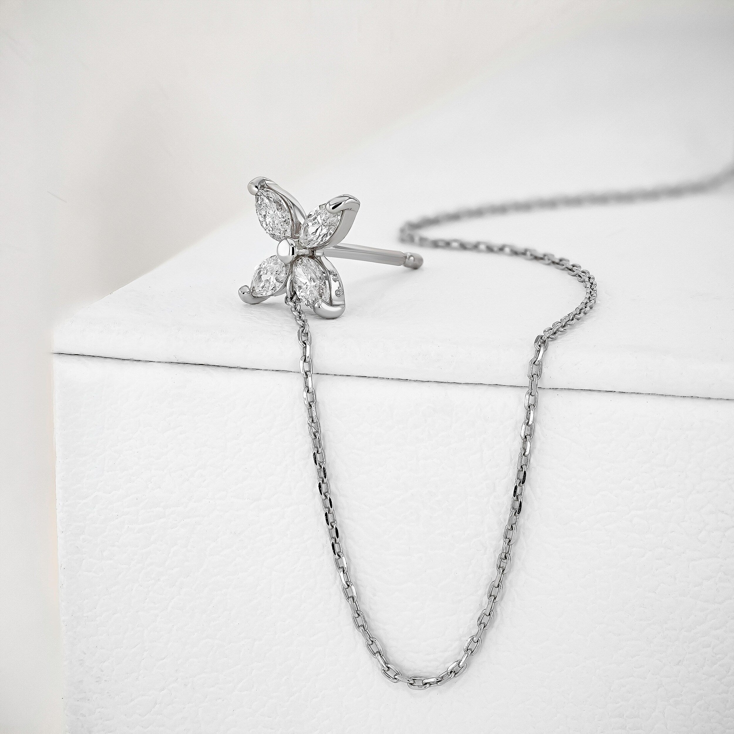 0.28 TCW Round & Marquise Moissanite Diamond Dual Piercing Chain Earrings - crownmoissanite