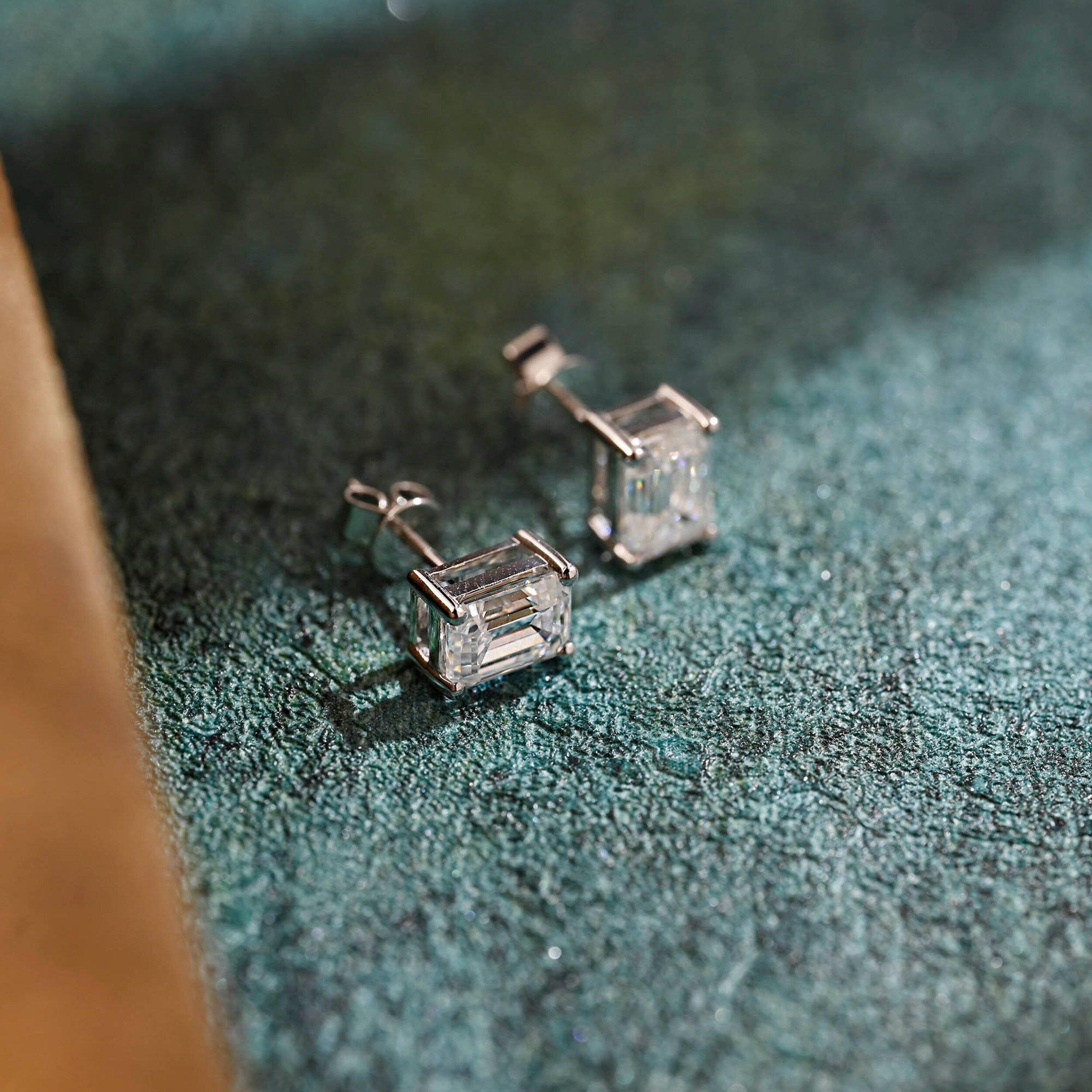 2.0 TCW Emerald Moissanite Diamond Solitaire Stud Earrings - crownmoissanite