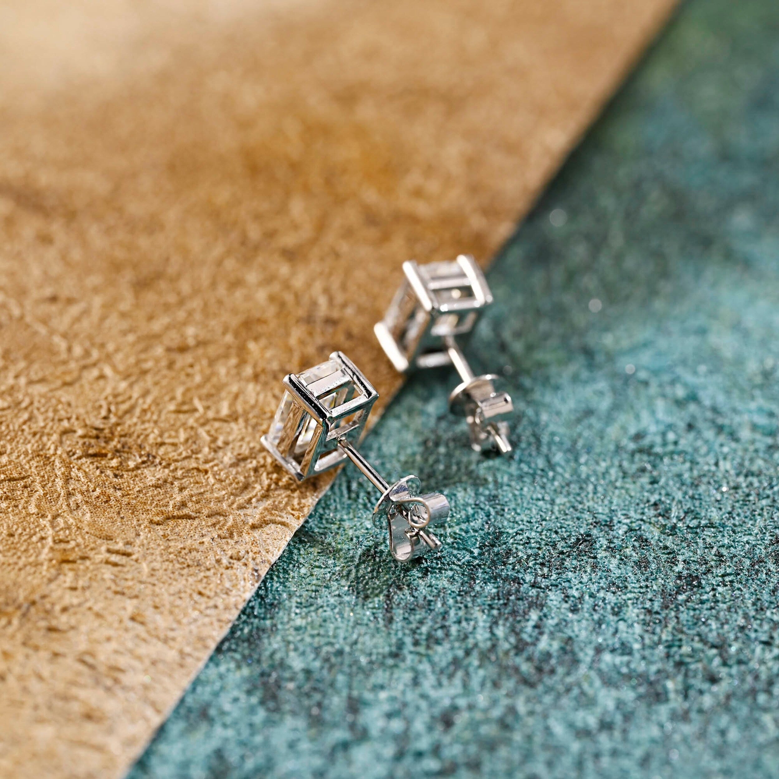 2.0 TCW Emerald Moissanite Diamond Solitaire Stud Earrings - crownmoissanite