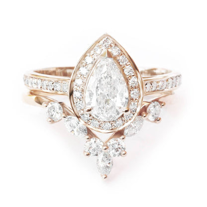 0.70 CT Pear Cut Pave Style Moissanite Bridal Ring Set