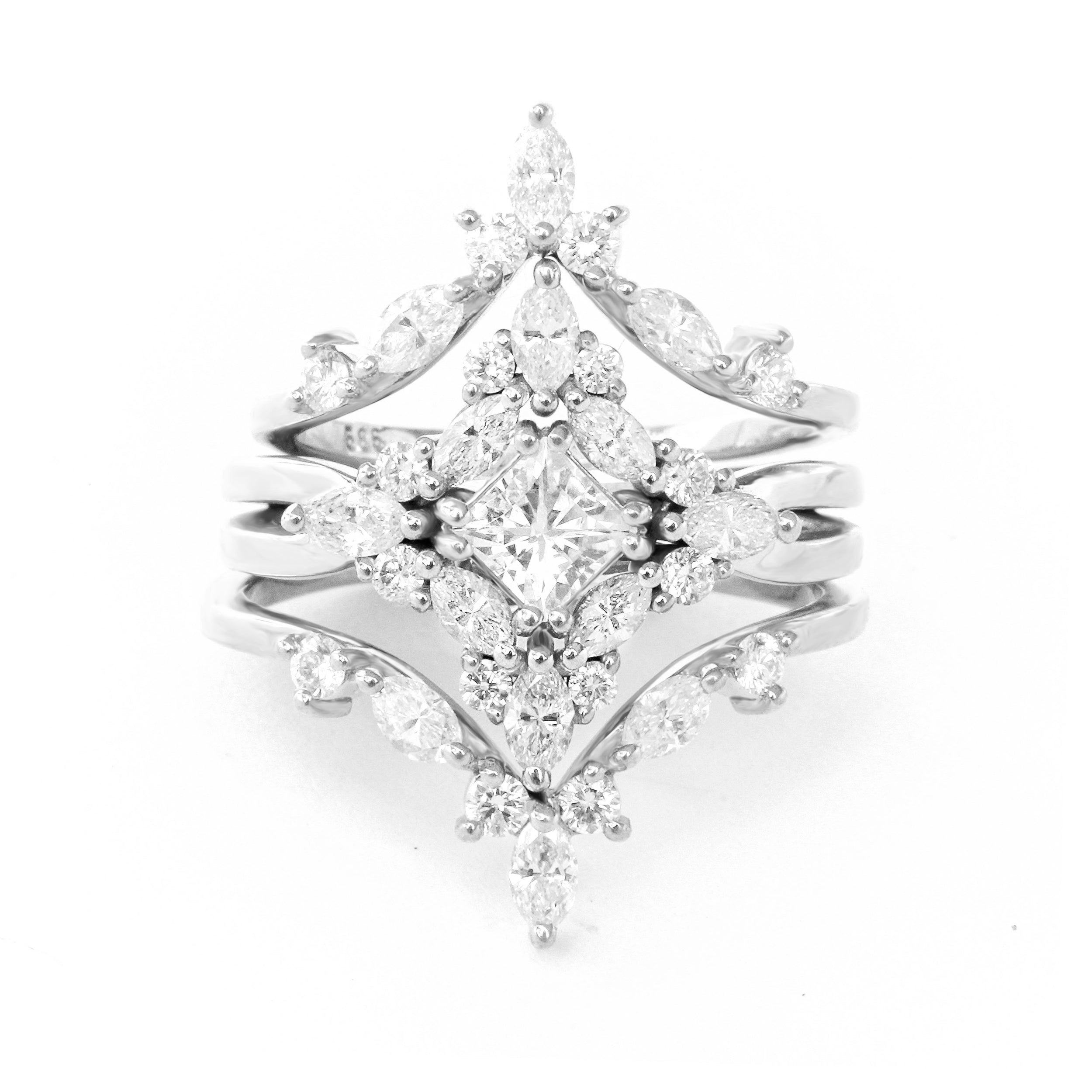 0.50 CT Princess Cut Halo Moissanite Bridal Ring Set