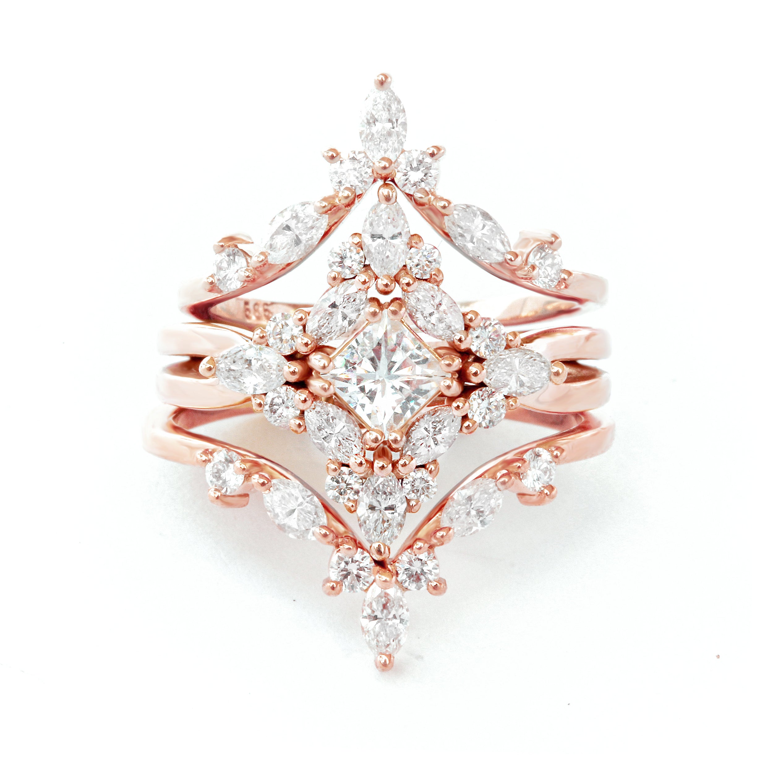 0.50 CT Princess Cut Halo Moissanite Bridal Ring Set