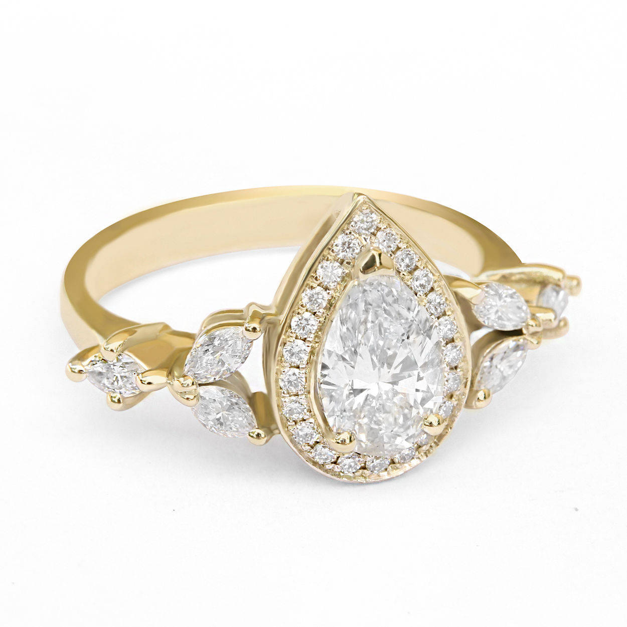 1.0 CT Pear Moissanite Cluster Style Engagement Ring