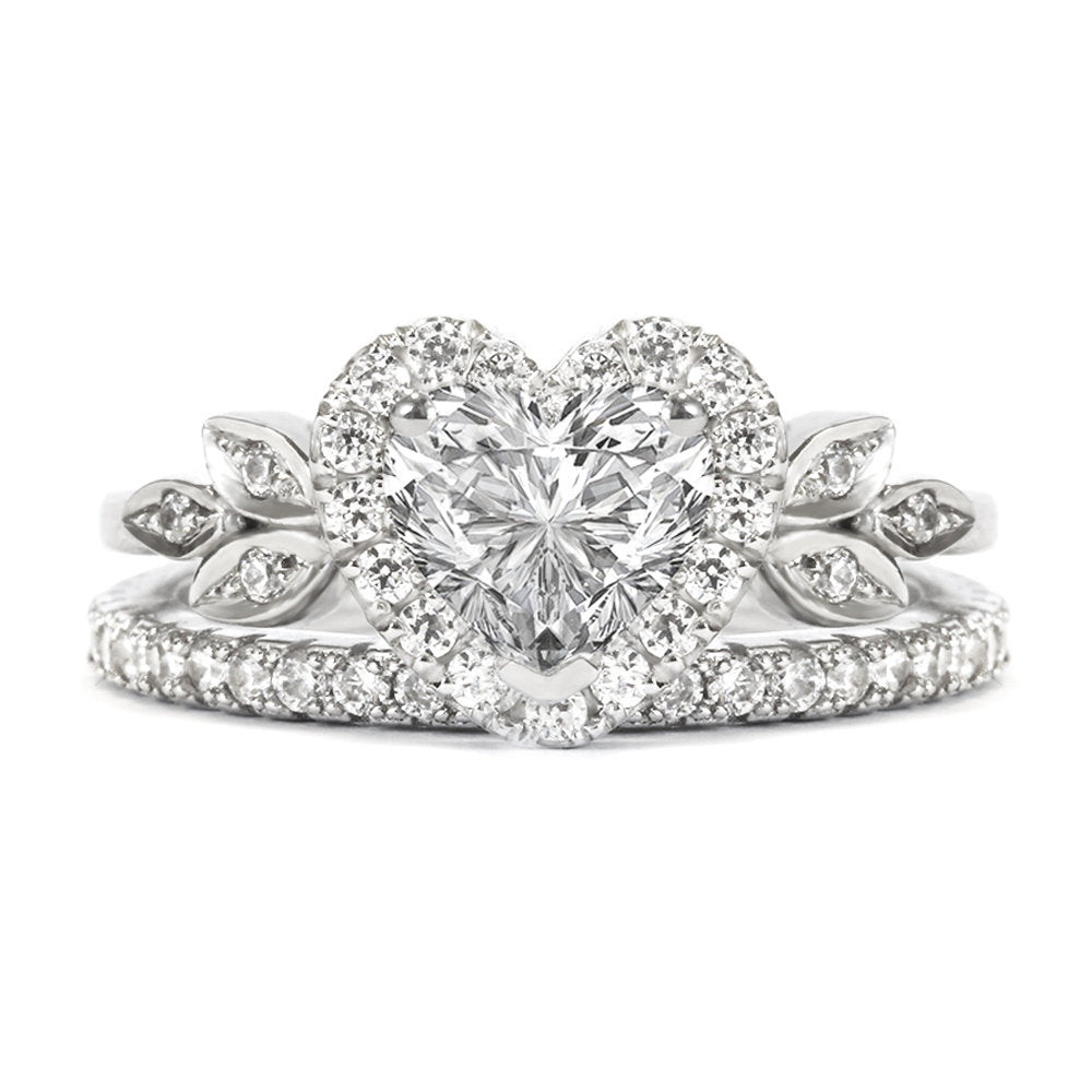 1.20 CT Heart Cut Halo Style Moissanite Bridal Ring Set