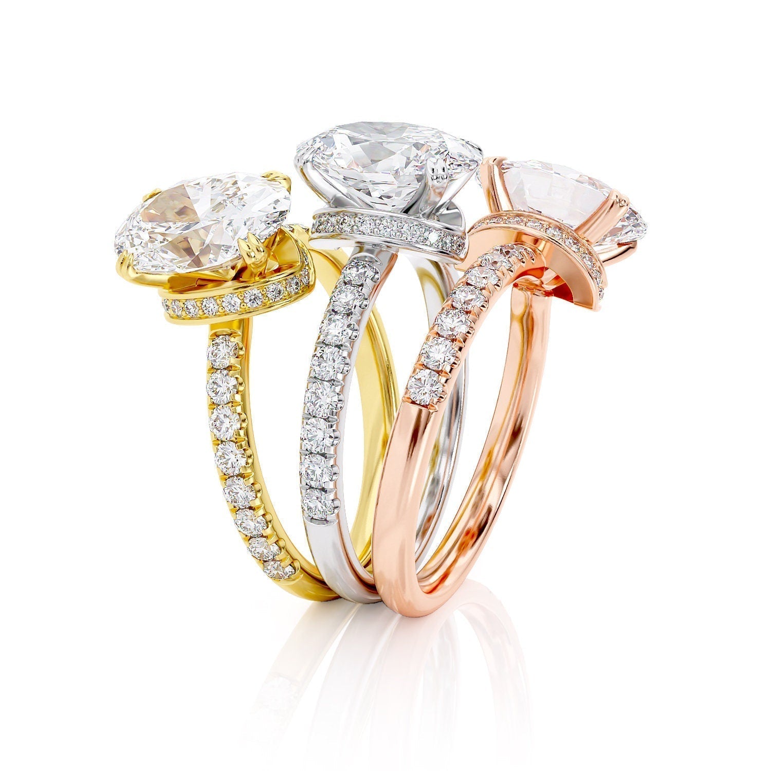 2.0 CT Oval Hidden Halo & Pave Setting Moissanite Engagement Ring - crownmoissanite