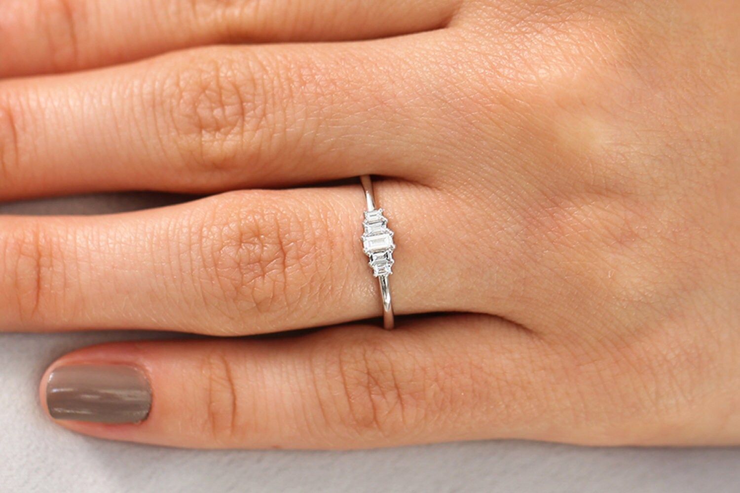 0.25 TCW Baguette Cut Five Stone Moissanite Wedding Band