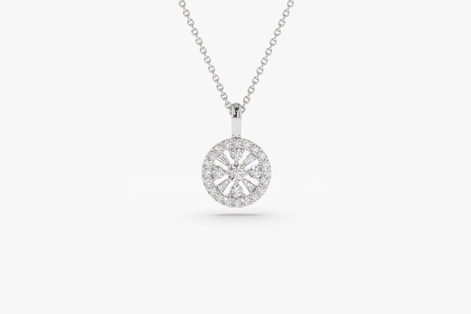 0.32 TCW Round & Baguette Cut Halo Moissanite Diamond Necklace