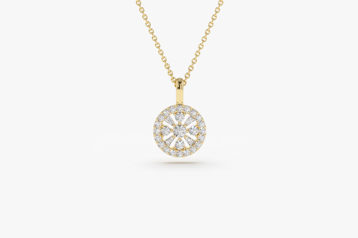 0.32 TCW Round & Baguette Cut Halo Moissanite Diamond Necklace