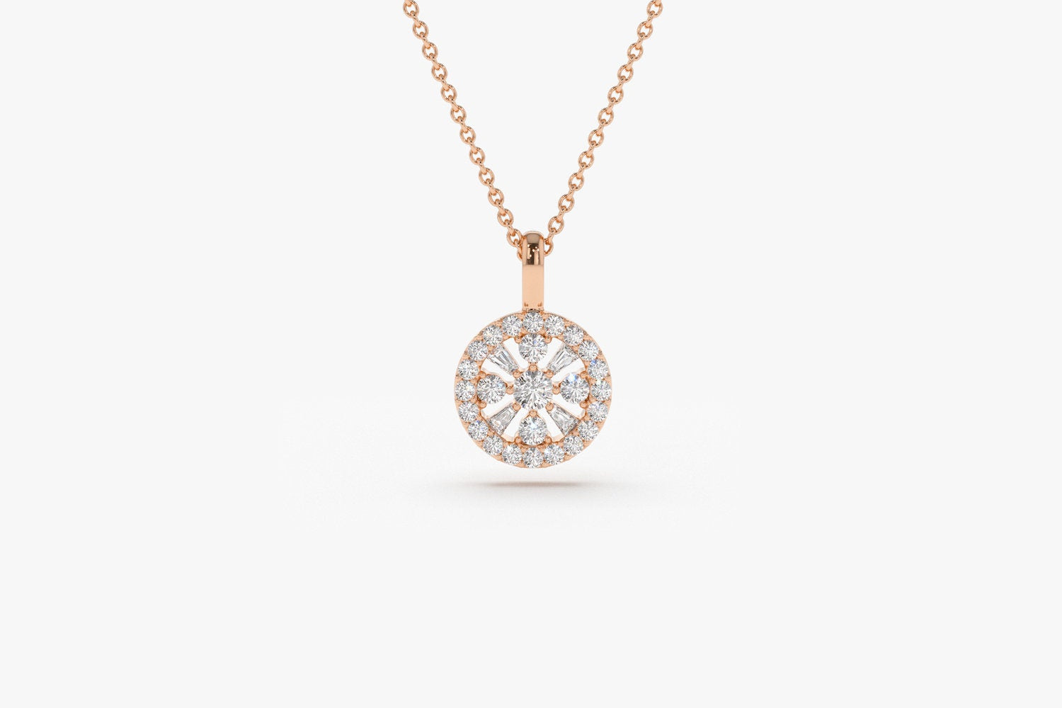 0.32 TCW Round & Baguette Cut Halo Moissanite Diamond Necklace
