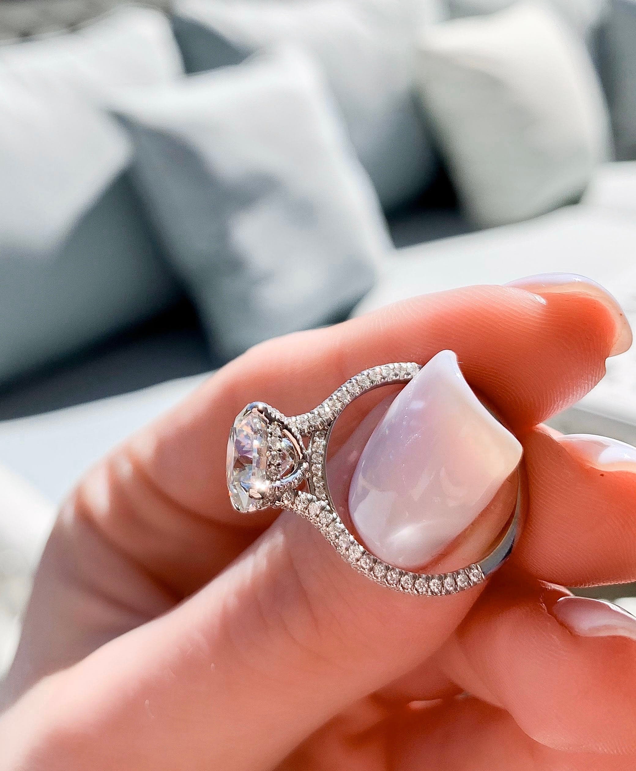 2.5 CT Round Cut Hidden Halo & Pave Setting Engagement Ring - crownmoissanite