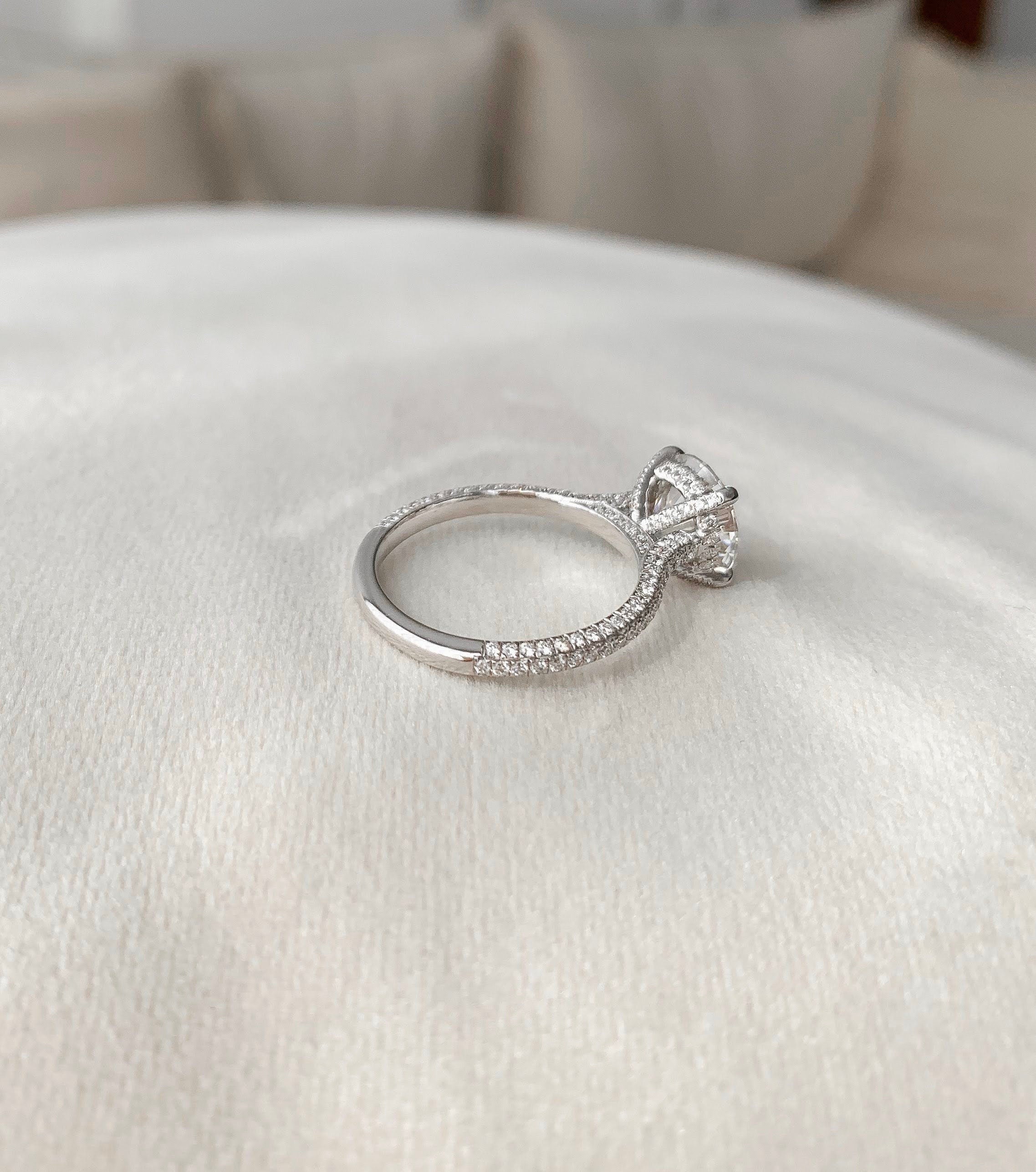 2.5 CT Round Cut Hidden Halo & Pave Setting Engagement Ring - crownmoissanite