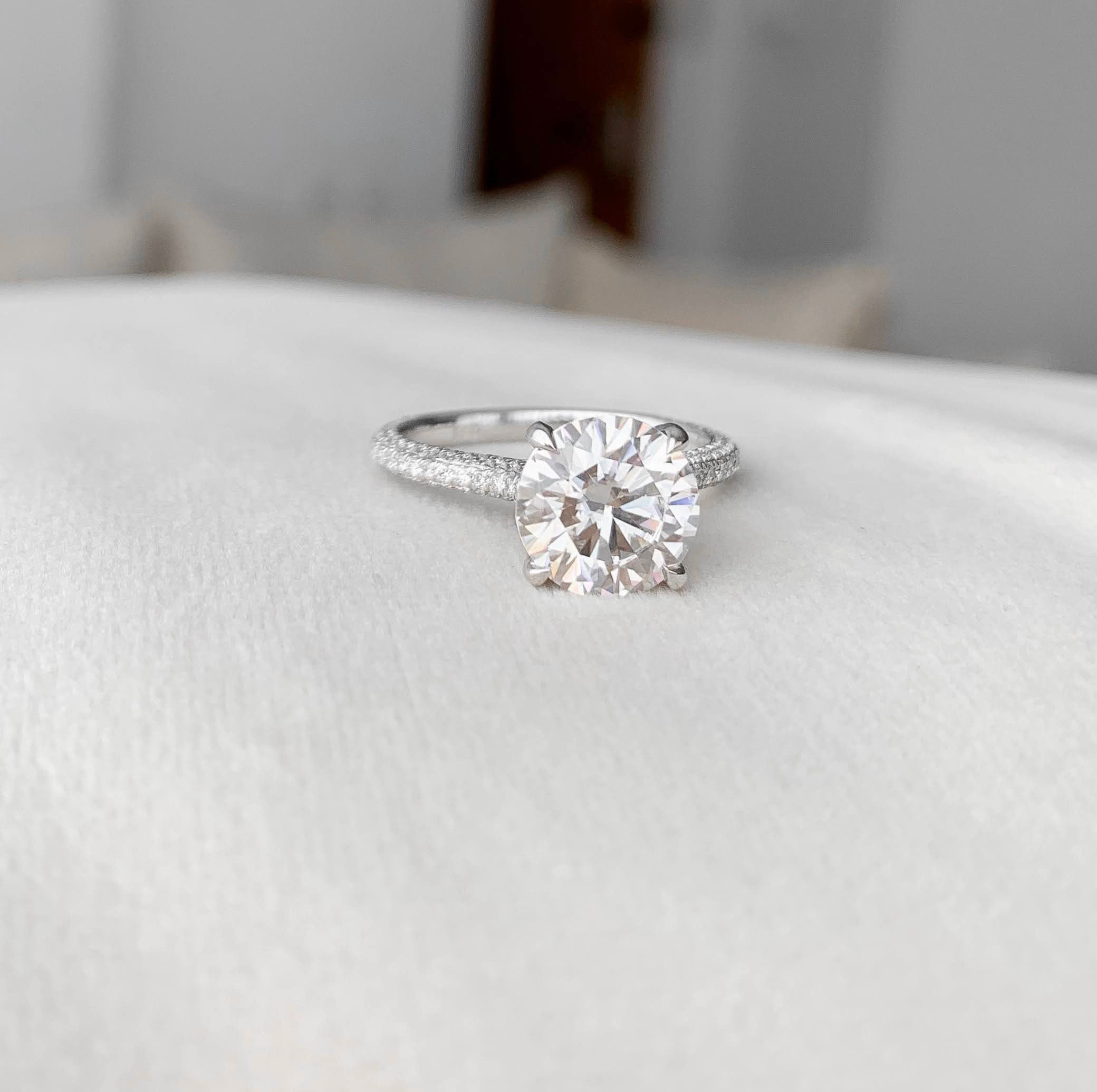 2.5 CT Round Cut Hidden Halo & Pave Setting Engagement Ring - crownmoissanite