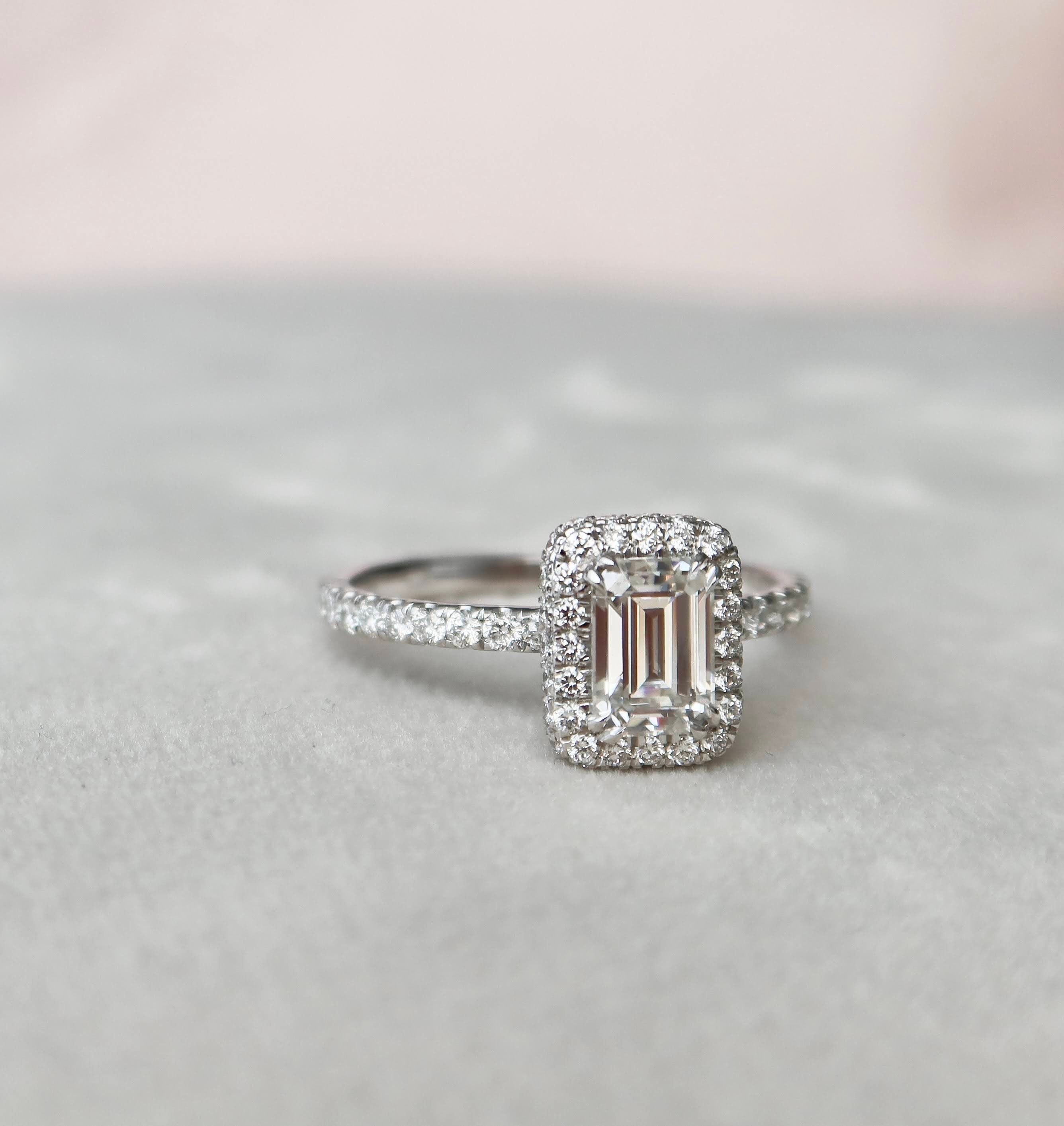 1.0 CT Emerald Halo Style Moissanite Engagement Ring - crownmoissanite