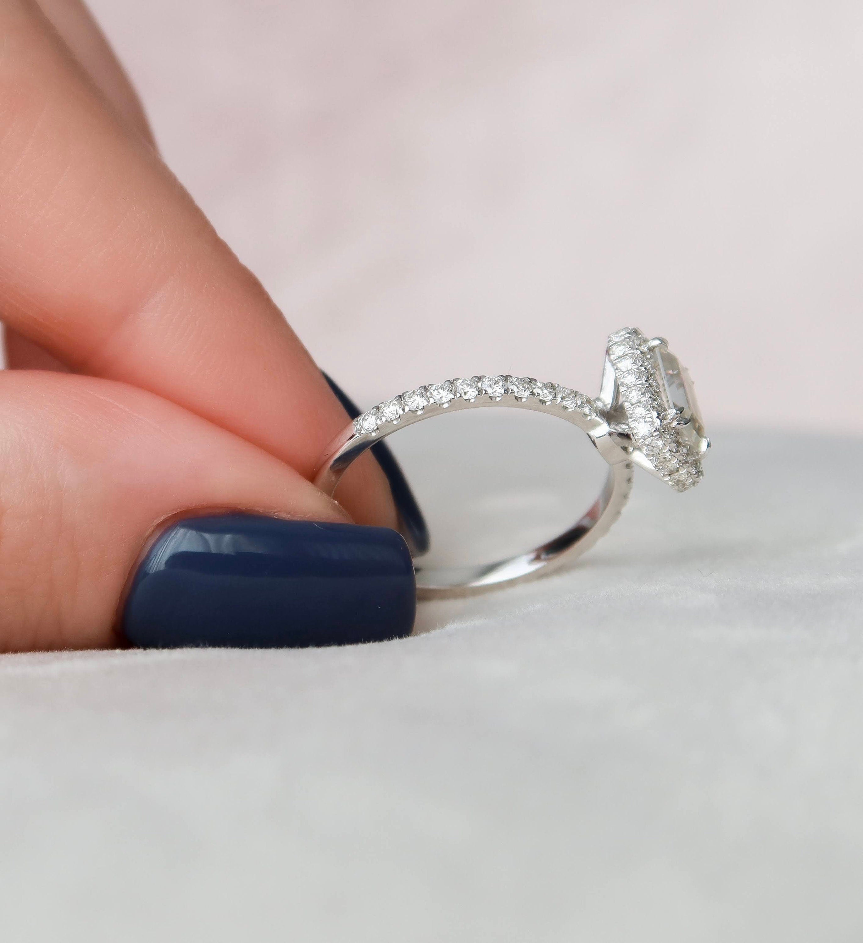 1.0 CT Emerald Halo Style Moissanite Engagement Ring - crownmoissanite
