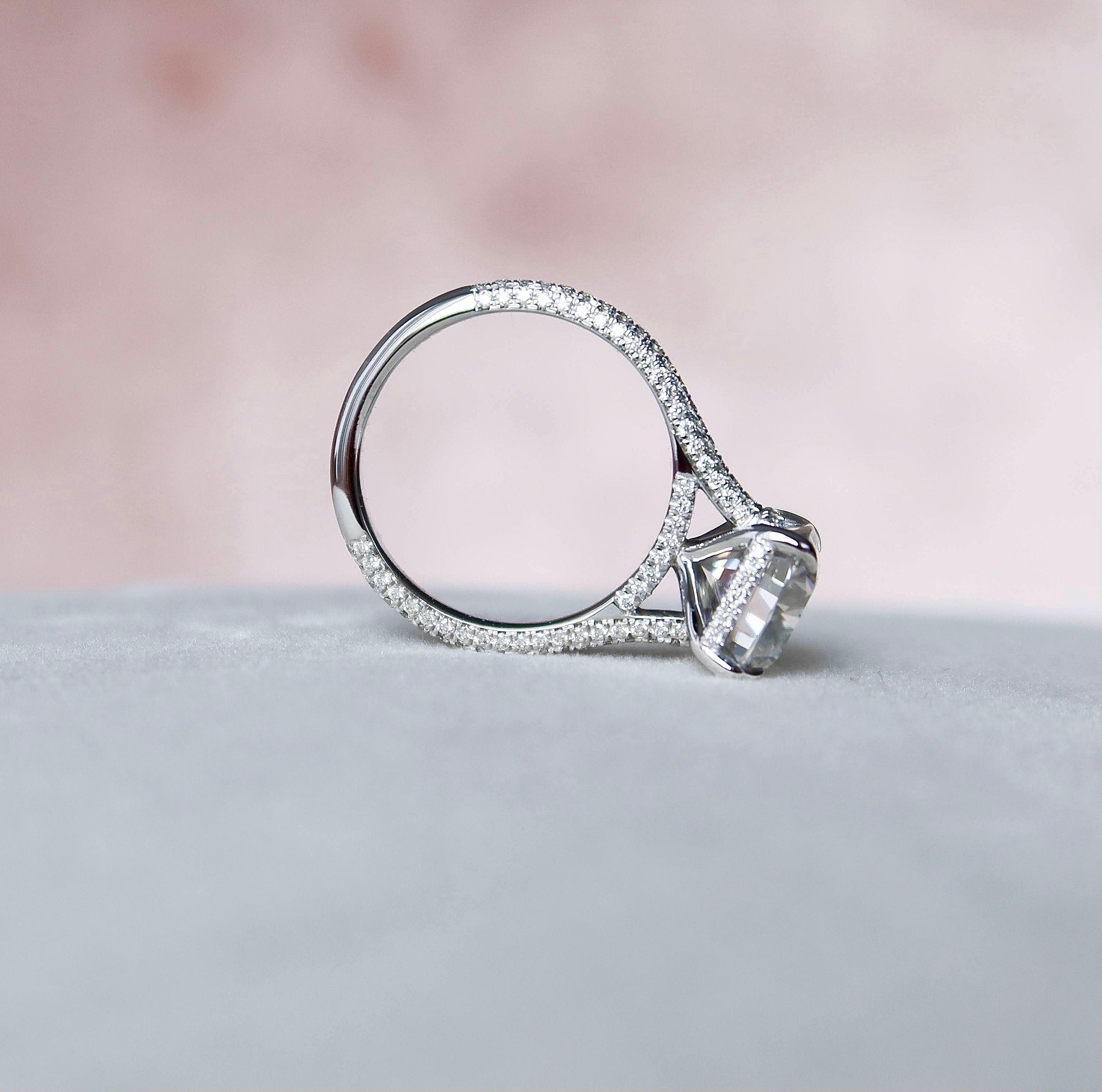6.0 CT Cushion Solitaire & Pave Setting Moissanite Engagement Ring - crownmoissanite