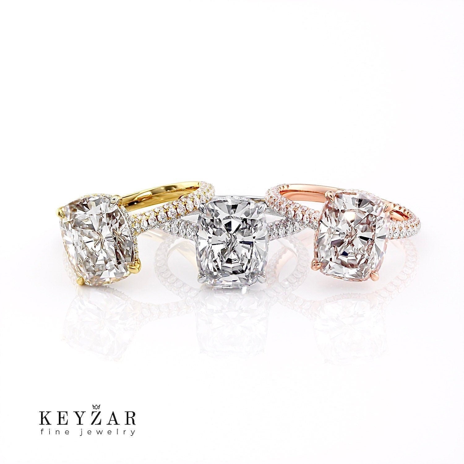 6.0 CT Cushion Solitaire & Pave Setting Moissanite Engagement Ring - crownmoissanite