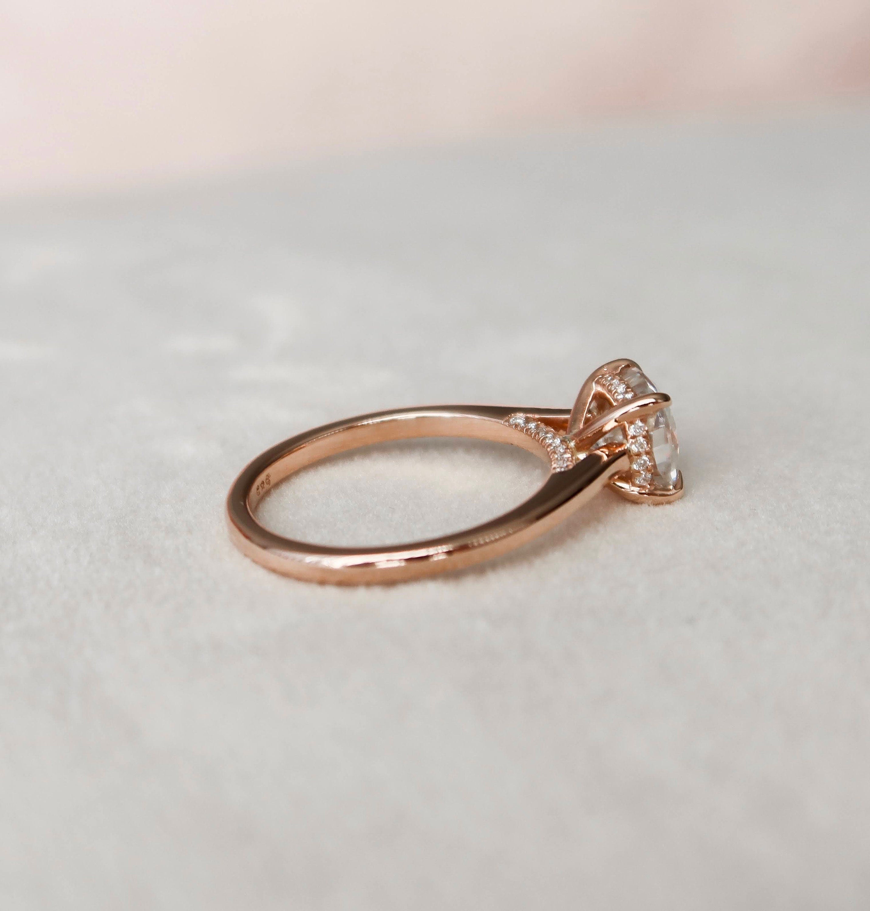 2.0 CT Cushion Hidden Halo & Solitaire Moissanite Engagement Ring - crownmoissanite