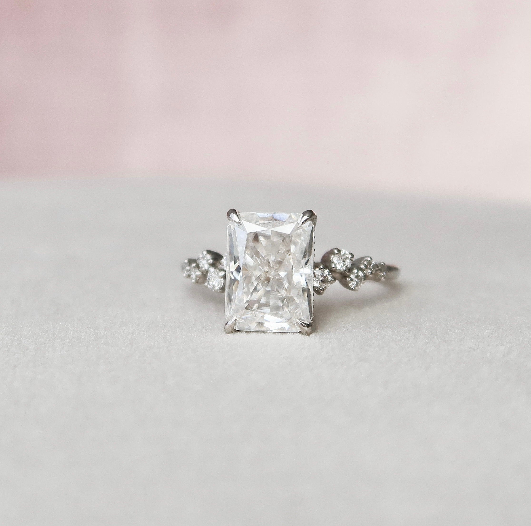 3.5 CT Radiant Cut Cluster Style Moissanite Engagement Ring - crownmoissanite