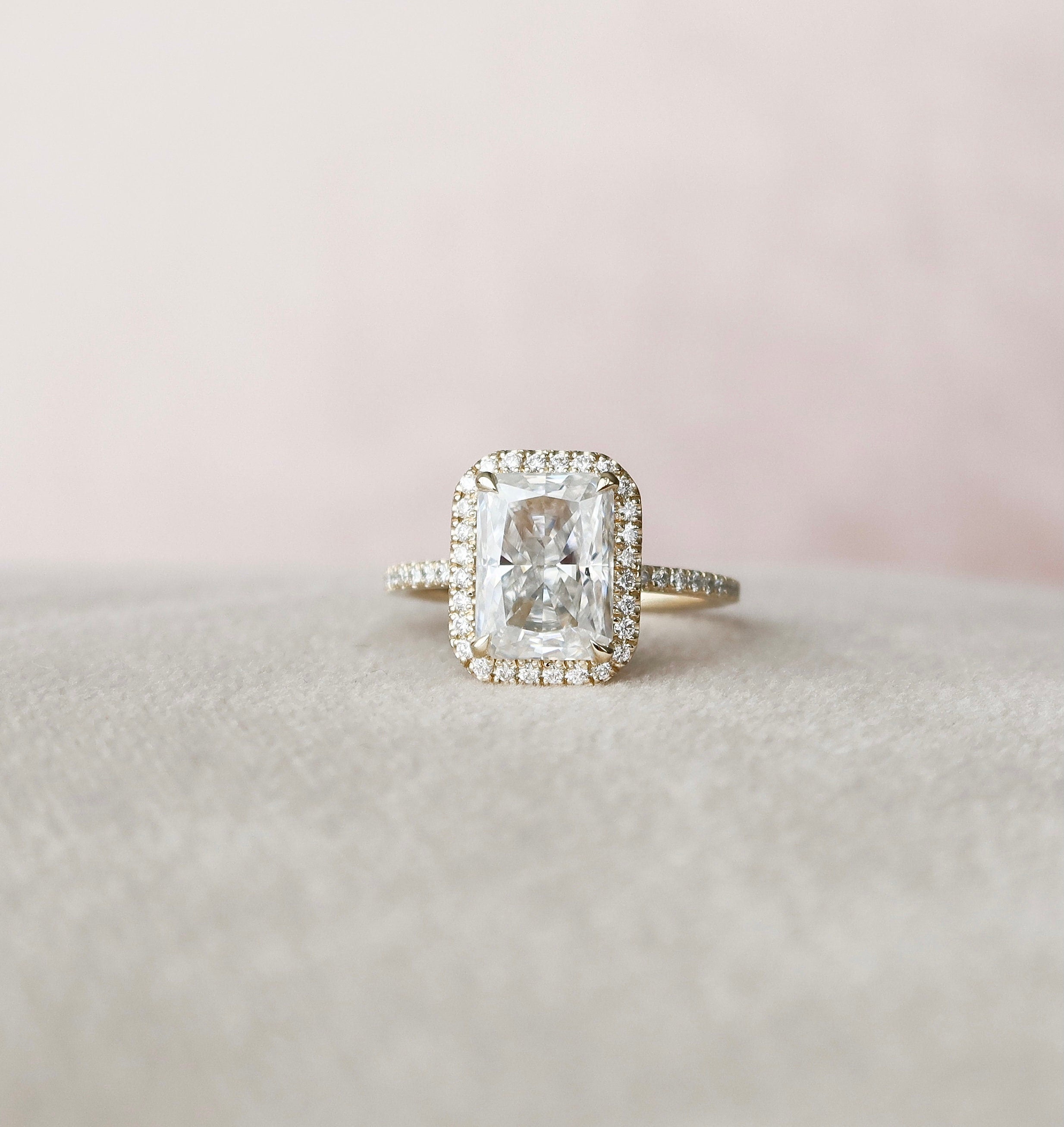 3.5 CT Radiant Halo Style Moissanite Engagement Ring - crownmoissanite