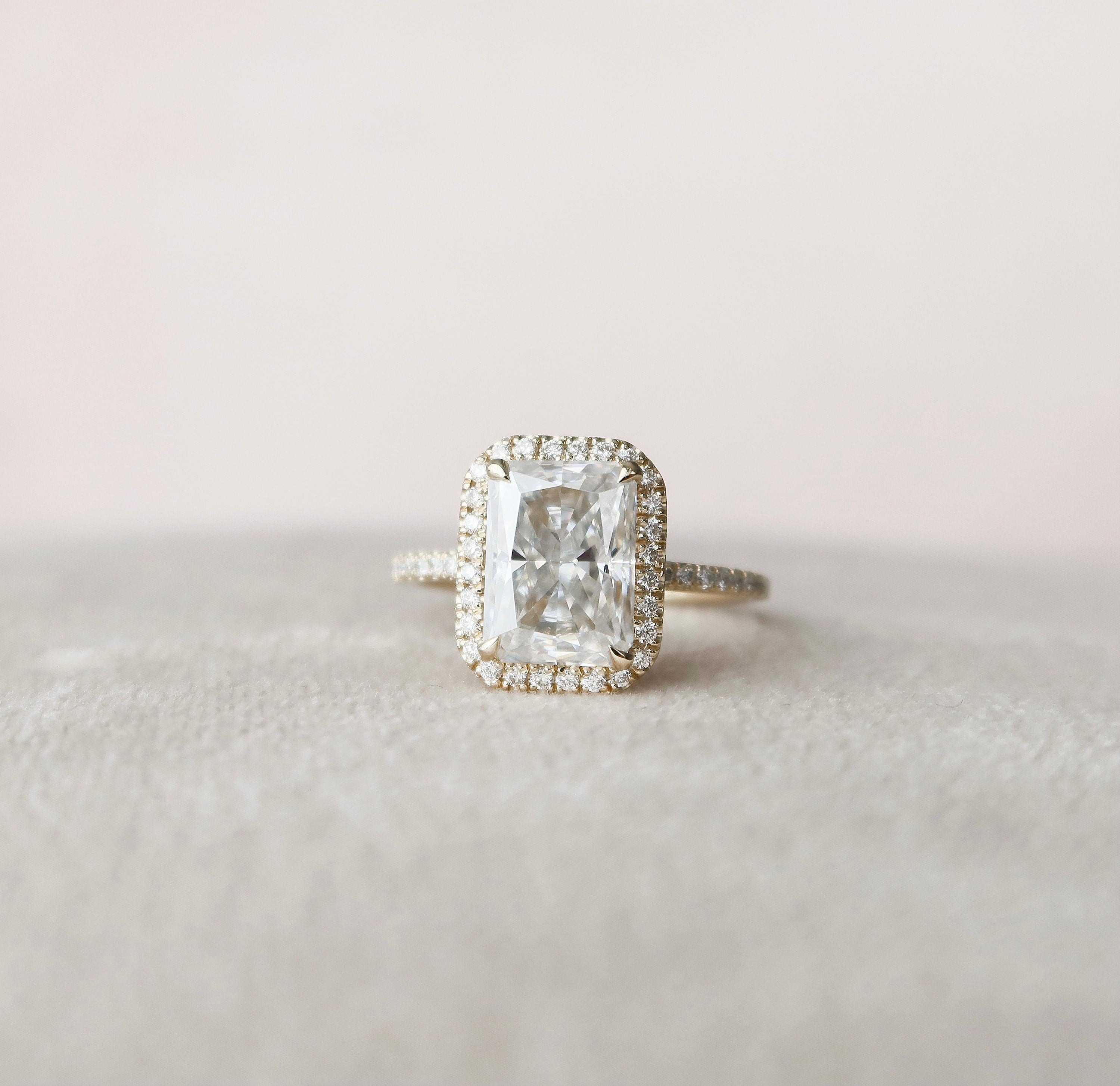3.5 CT Radiant Halo Style Moissanite Engagement Ring - crownmoissanite