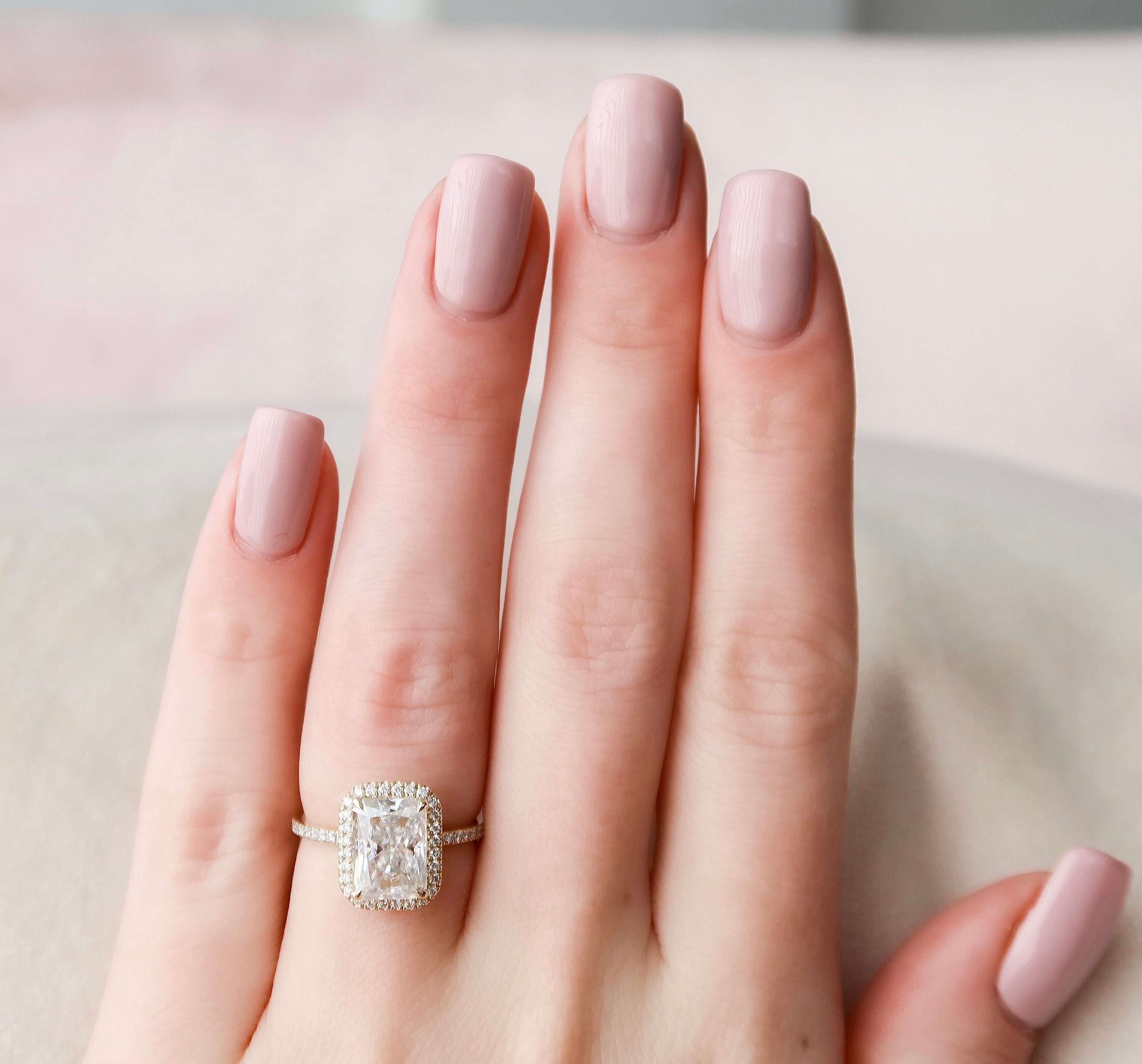 3.5 CT Radiant Halo Style Moissanite Engagement Ring - crownmoissanite